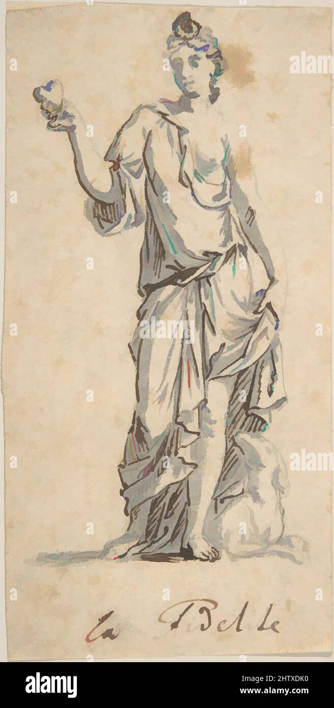 La fidelité, 17. Jahrhundert, Pen und Braun, Pinsel und Grau waschen, Graphit., 5 3/8 x 2 11/16 in. (13,7 x 6,8 cm), Zeichnungen, Anonym, Französisch, 17. Jahrhundert Stockfoto