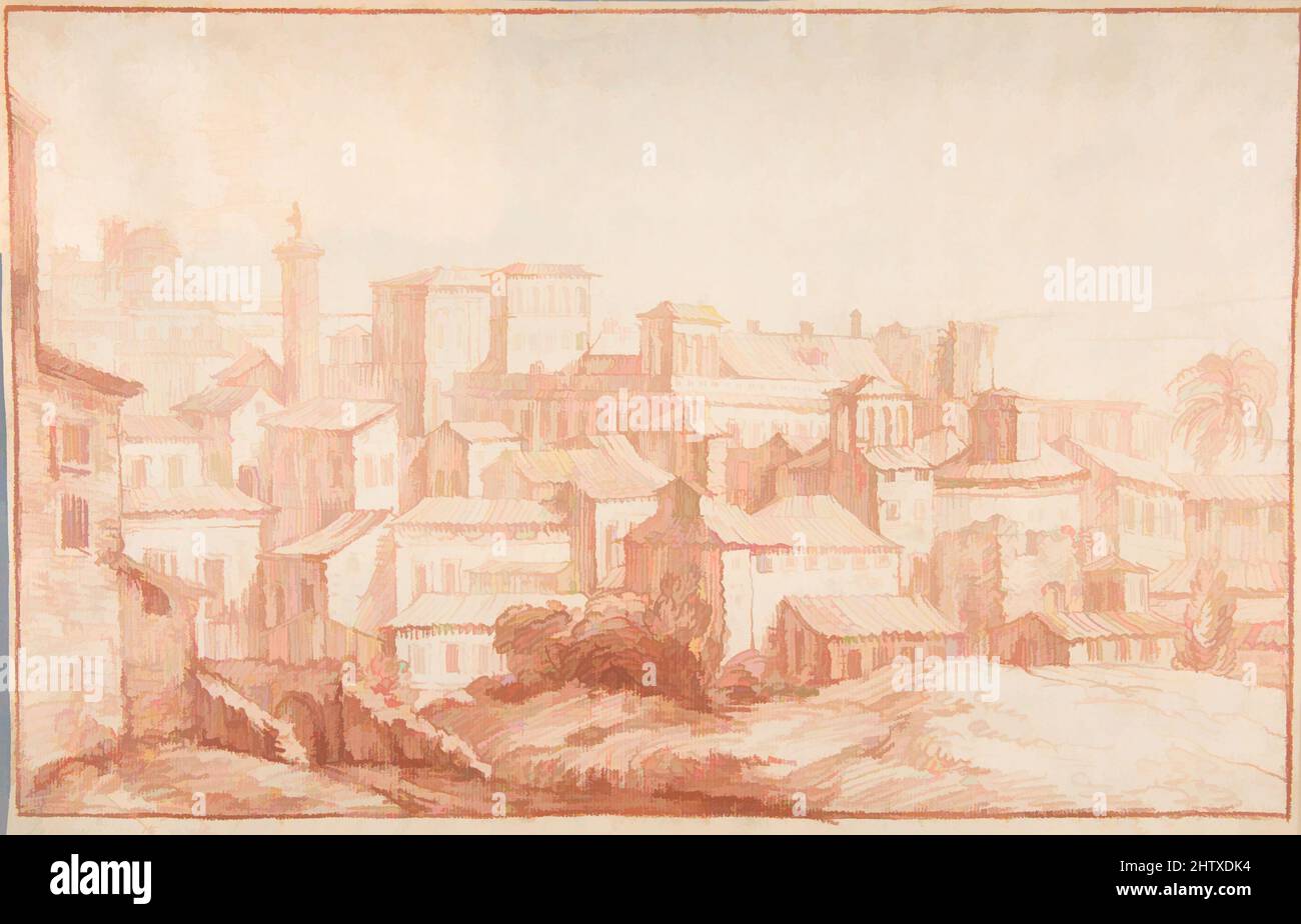 Aussicht auf Rom, 1724, Rote Kreide, 9 11/16 x 14 3/4 in. (24,6 x 37,5 cm), Zeichnungen, François Le Moyne (Französisch, Paris 1688 - 1737 Paris) Stockfoto
