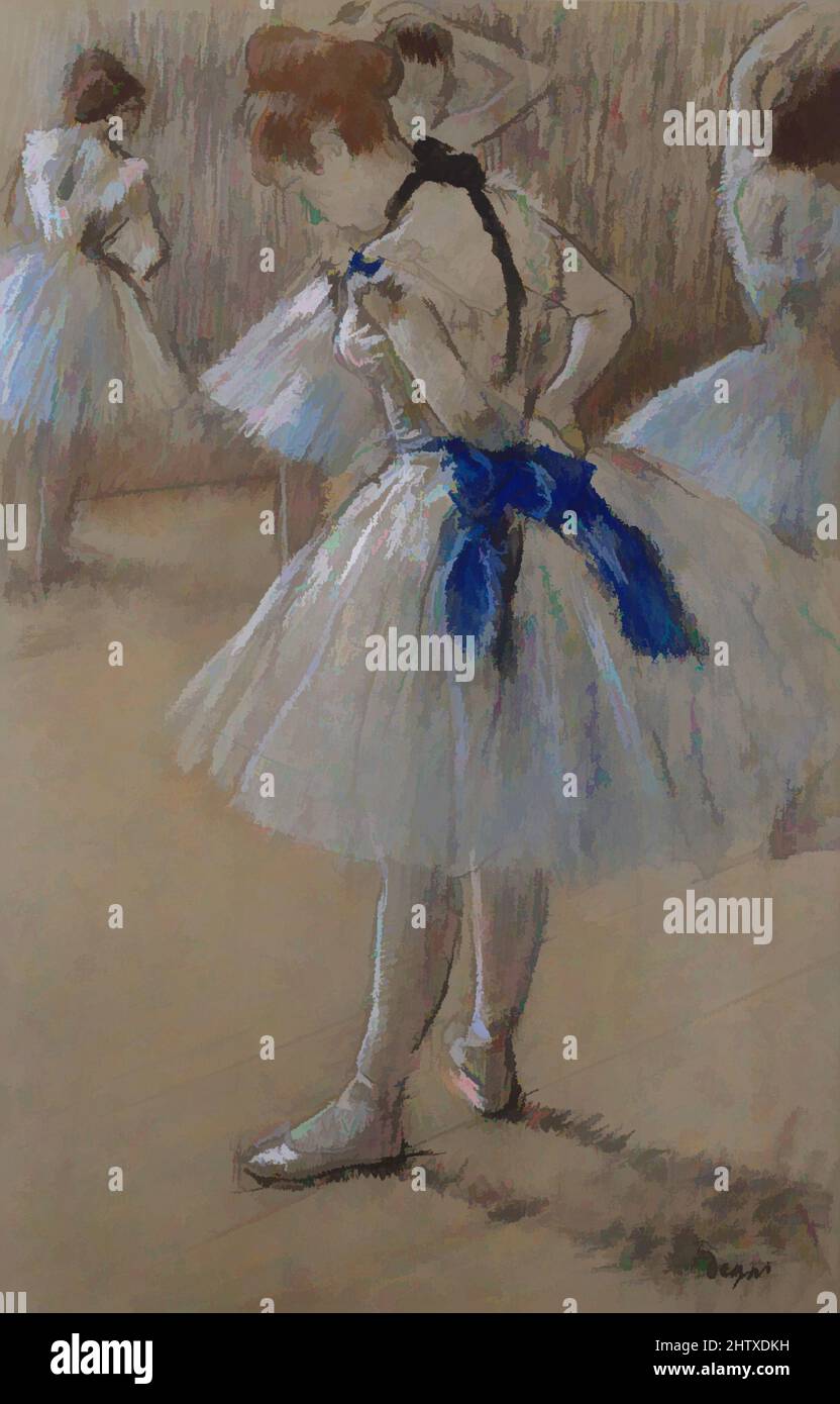 Tänzerin, ca. 1880, Pastell und Kohle auf blau-grauem Wove-Papier, Blatt: 19 1/4 x 12 1/2 Zoll (48,9 x 31,8 cm), Zeichnungen, Edgar Degas (Französisch, Paris 1834–1917 Paris) Stockfoto