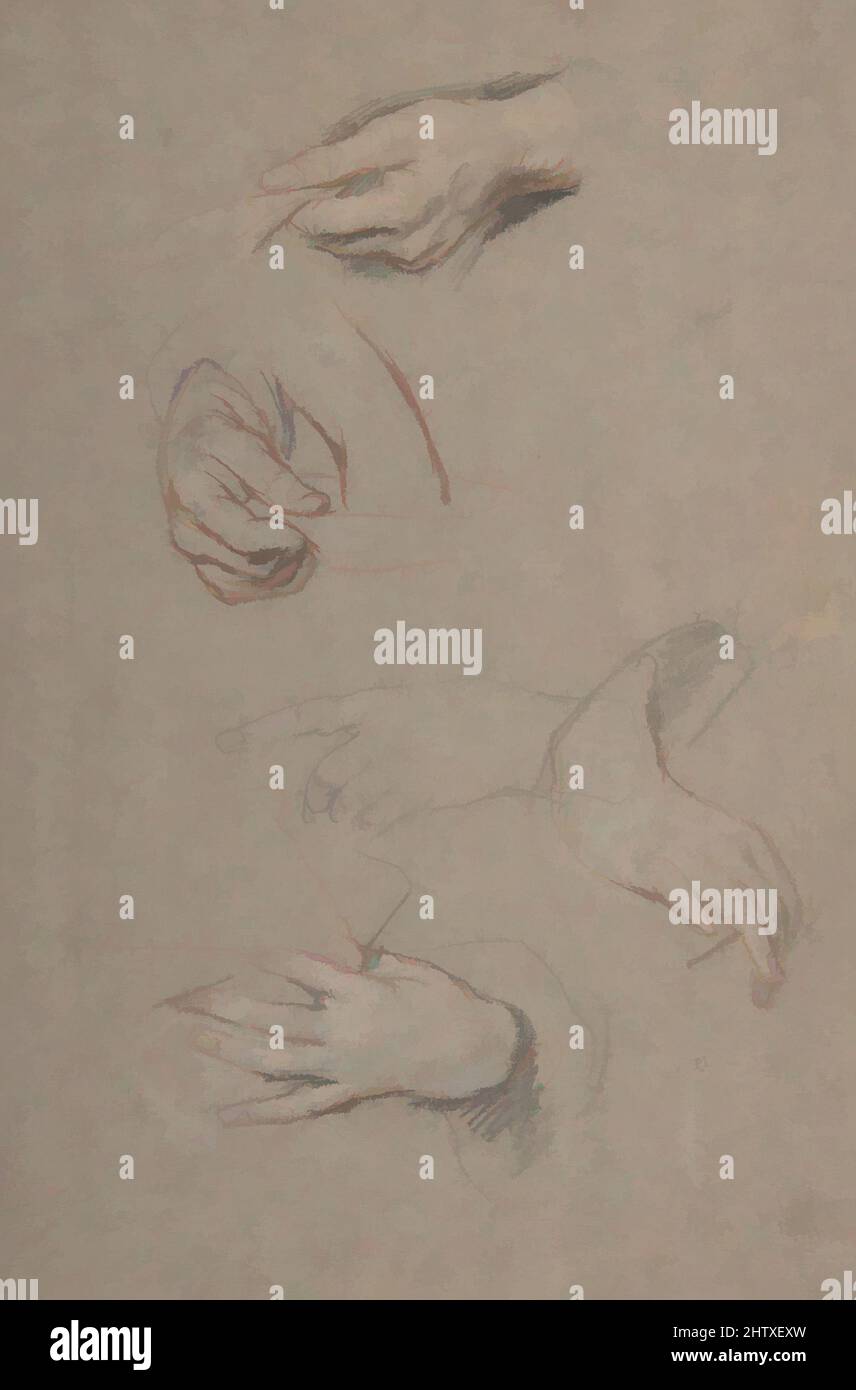 Kunst inspiriert von Studien der Hände, 1630–80, rote, schwarze und weiße Kreide, Blatt: 11 1/2 x 7 9/16 Zoll (29,2 x 19,2 cm), Zeichnungen, Sir Peter Lely (Pieter van der Faes) (British, Soest 1618–1680 London, Klassische Werke, die von Artotop mit einem Schuss Moderne modernisiert wurden. Formen, Farbe und Wert, auffällige visuelle Wirkung auf Kunst. Emotionen durch Freiheit von Kunstwerken auf zeitgemäße Weise. Eine zeitlose Botschaft, die eine wild kreative neue Richtung verfolgt. Künstler, die sich dem digitalen Medium zuwenden und die Artotop NFT erschaffen Stockfoto