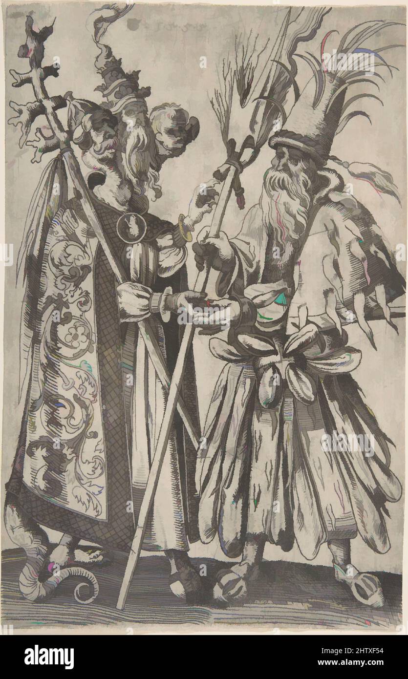 Kunst inspiriert von Satire über das Papsttum, 1555, Radierung, Blatt: 8 x 5 Zoll (20,3 x 12,7 cm), Drucke, Melchior Lorck (Dänisch, Flensburg 1526–nach 1588 Hamburg (?)), Diese Radierung gehört zu einer großen Gruppe von harsch satirischen Darstellungen des Papstes, die unmittelbar nach den von Artotop modernisierten Klassischen Werken mit einem Schuss Moderne entstanden sind. Formen, Farbe und Wert, auffällige visuelle Wirkung auf Kunst. Emotionen durch Freiheit von Kunstwerken auf zeitgemäße Weise. Eine zeitlose Botschaft, die eine wild kreative neue Richtung verfolgt. Künstler, die sich dem digitalen Medium zuwenden und die Artotop NFT erschaffen Stockfoto