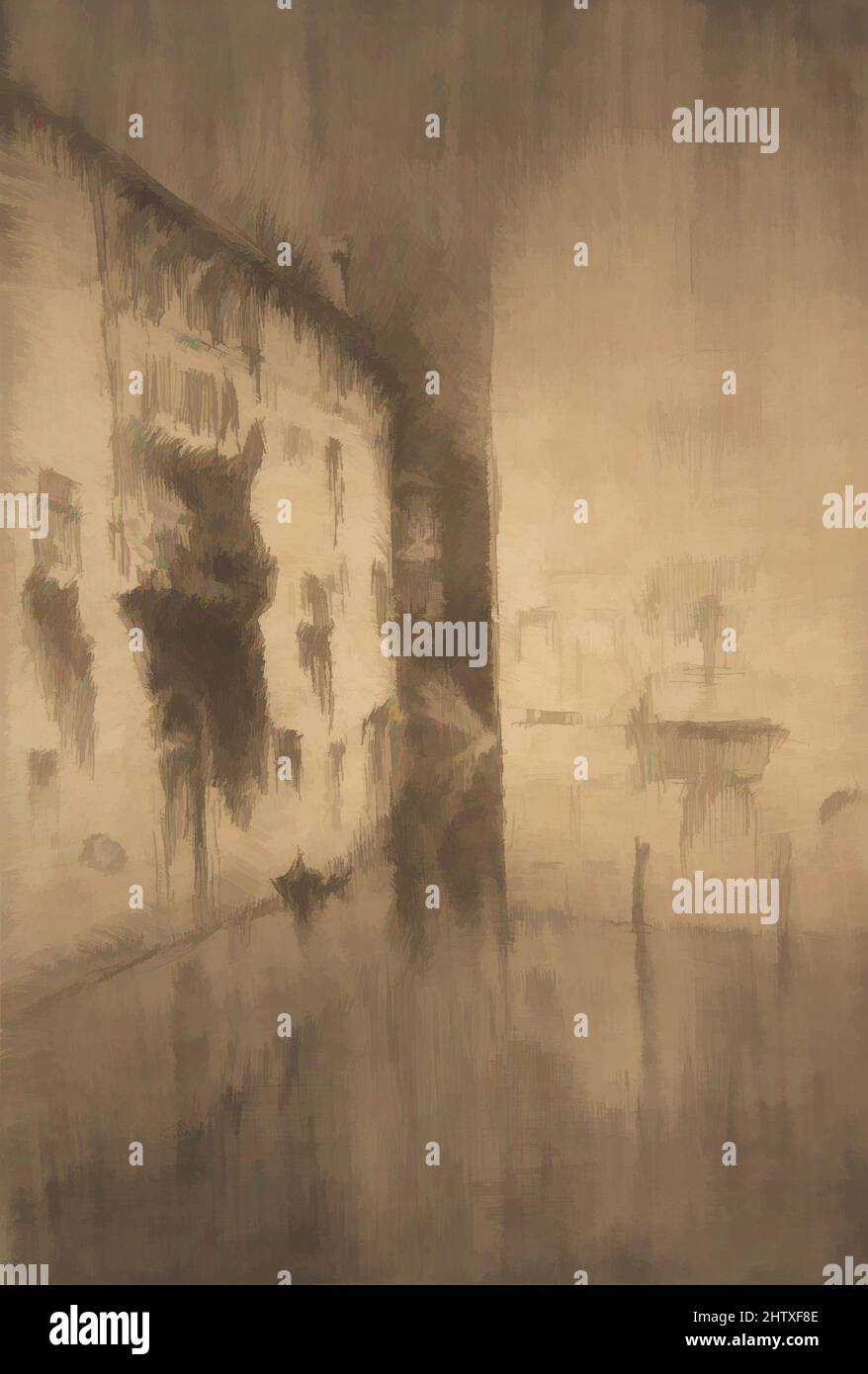 Von Nocturne inspirierte Kunst: Paläste, 1879–80, Ätzung und Trockenpunkt; gedruckt in dunkelbrauner Tinte auf trommelgelagertem, mittelschwerem elfenbeinfarbenem Papier., Blatt: 11 1/2 × 7 13/16 in. (29,2 × 19,8 cm), Drucke, James McNeill Whistler (Amerikaner, Lowell, Massachusetts 1834–1903 London), Nocturne, Klassisches Werk, das von Artotop mit einem Schuss Moderne modernisiert wurde. Formen, Farbe und Wert, auffällige visuelle Wirkung auf Kunst. Emotionen durch Freiheit von Kunstwerken auf zeitgemäße Weise. Eine zeitlose Botschaft, die eine wild kreative neue Richtung verfolgt. Künstler, die sich dem digitalen Medium zuwenden und die Artotop NFT erschaffen Stockfoto