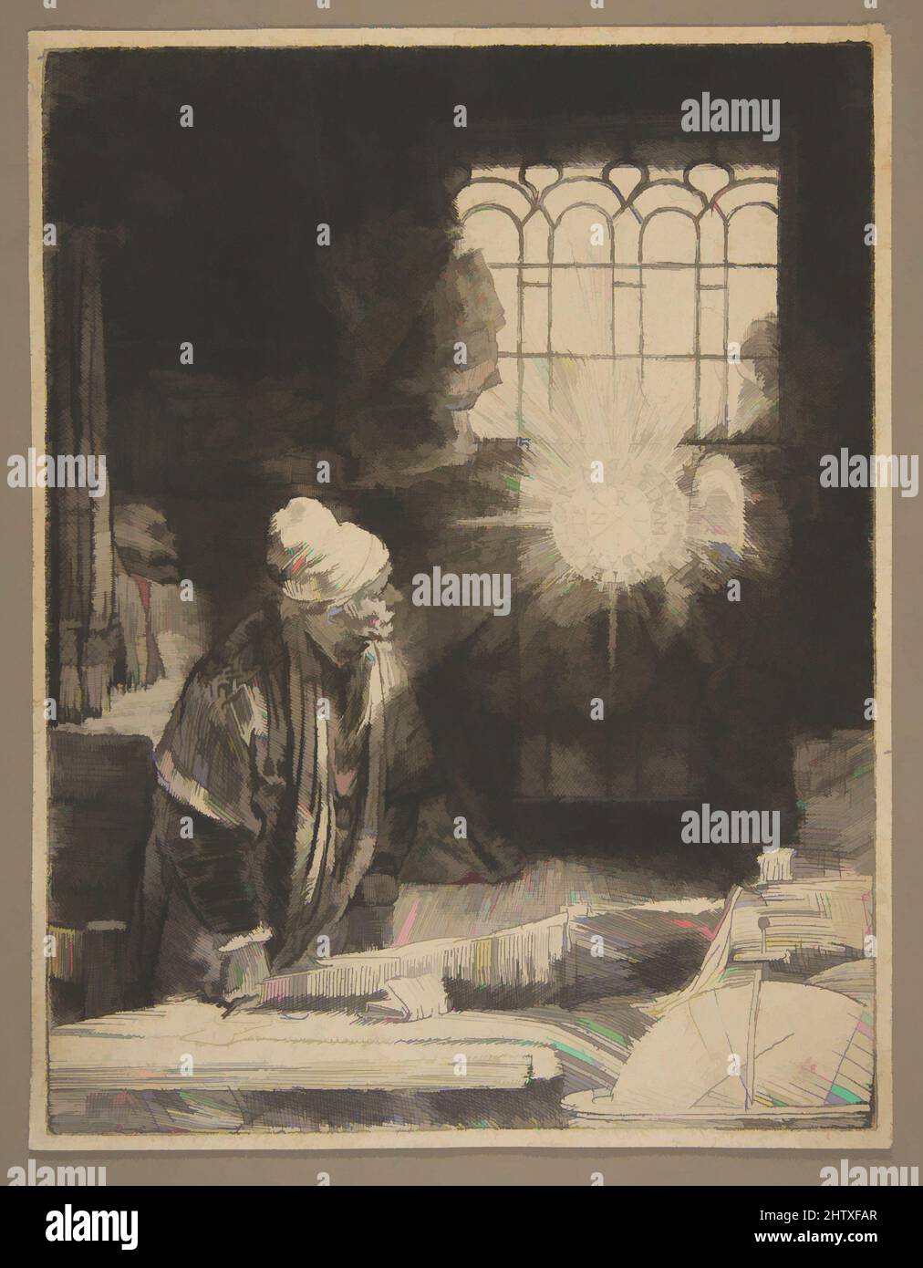 Kunst inspiriert von Faust, ca. 1652, Radierung, Trockenpunkt und Gravur; erster Zustand von drei, Drucke, Rembrandt (Rembrandt van Rijn) (Niederländisch, Leiden 1606–1669 Amsterdam, Klassische Werke, die von Artotop mit einem Schuss Moderne modernisiert wurden. Formen, Farbe und Wert, auffällige visuelle Wirkung auf Kunst. Emotionen durch Freiheit von Kunstwerken auf zeitgemäße Weise. Eine zeitlose Botschaft, die eine wild kreative neue Richtung verfolgt. Künstler, die sich dem digitalen Medium zuwenden und die Artotop NFT erschaffen Stockfoto