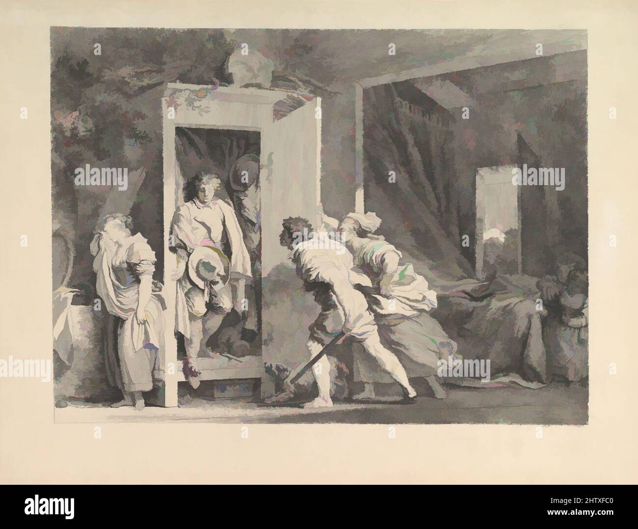 Art inspired by the Armoire, 1778, Etching, First State of Four, Blatt: 16 15/16 × 22 5/16 in. (43 × 56,7 cm), Drucke, Jean Honoré Fragonard (Französisch, Grasse 1732–1806 Paris, Klassische Werke, die von Artotop mit einem Schuss Moderne modernisiert wurden. Formen, Farbe und Wert, auffällige visuelle Wirkung auf Kunst. Emotionen durch Freiheit von Kunstwerken auf zeitgemäße Weise. Eine zeitlose Botschaft, die eine wild kreative neue Richtung verfolgt. Künstler, die sich dem digitalen Medium zuwenden und die Artotop NFT erschaffen Stockfoto