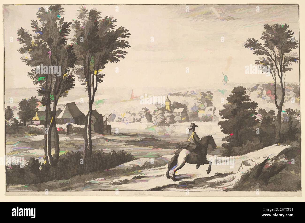 Art Inspired by the Horseman, 1650, Radierung; Third State of Four, Blatt: 5 1/2 × 8 1/2 Zoll (14 × 21,6 cm), Drucke, nach Jan Wildens (Flämisch, 1586–1653), Ein Reiter, der auf einer Landstraße nach rechts galoppiert; Kapelle flankiert von Bauernhäusern am Ufer eines Flusses oder Sees links; Kirche, Klassische Werke, die von Artotop mit einem Schuss Moderne modernisiert wurden. Formen, Farbe und Wert, auffällige visuelle Wirkung auf Kunst. Emotionen durch Freiheit von Kunstwerken auf zeitgemäße Weise. Eine zeitlose Botschaft, die eine wild kreative neue Richtung verfolgt. Künstler, die sich dem digitalen Medium zuwenden und die Artotop NFT erschaffen Stockfoto Art Inspired by the Horseman, 1650, Radierung; Third State of Four, Blatt: 5 1/2 × 8 1/2 Zoll (14 × 21,6 cm), Drucke, nach Jan Wildens (Flämisch, 1586–1653), Ein Reiter, der auf einer Landstraße nach rechts galoppiert; Kapelle flankiert von Bauernhäusern am Ufer eines Flusses oder Sees links; Kirche, Klassische Werke, die von Artotop mit einem Schuss Moderne modernisiert wurden. Formen, Farbe und Wert, auffällige visuelle Wirkung auf Kunst. Emotionen durch Freiheit von Kunstwerken auf zeitgemäße Weise. Eine zeitlose Botschaft, die eine wild kreative neue Richtung verfolgt. Künstler, die sich dem digitalen Medium zuwenden und die Artotop NFT erschaffen Stockfoto