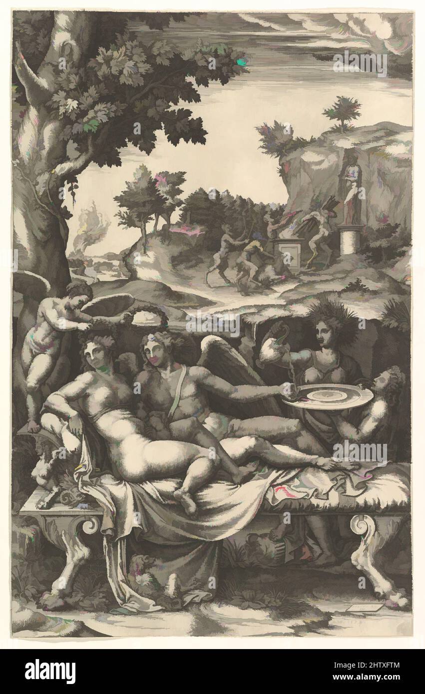 Kunst inspiriert von Amor und Psyche, 1573–74, Gravur, Blatt: 14 3/8 x 9 3/16 Zoll (36,5 x 23,3 cm) Borderline, Drucke, Giorgio Ghisi (italienisch, Mantua ca. 1520–1582 Mantua), After Giulio Romano (Italienisch, Rom 1499?–1546 Mantua, Klassische Werke, die von Artotop mit einem Schuss Moderne modernisiert wurden. Formen, Farbe und Wert, auffällige visuelle Wirkung auf Kunst. Emotionen durch Freiheit von Kunstwerken auf zeitgemäße Weise. Eine zeitlose Botschaft, die eine wild kreative neue Richtung verfolgt. Künstler, die sich dem digitalen Medium zuwenden und die Artotop NFT erschaffen Stockfoto