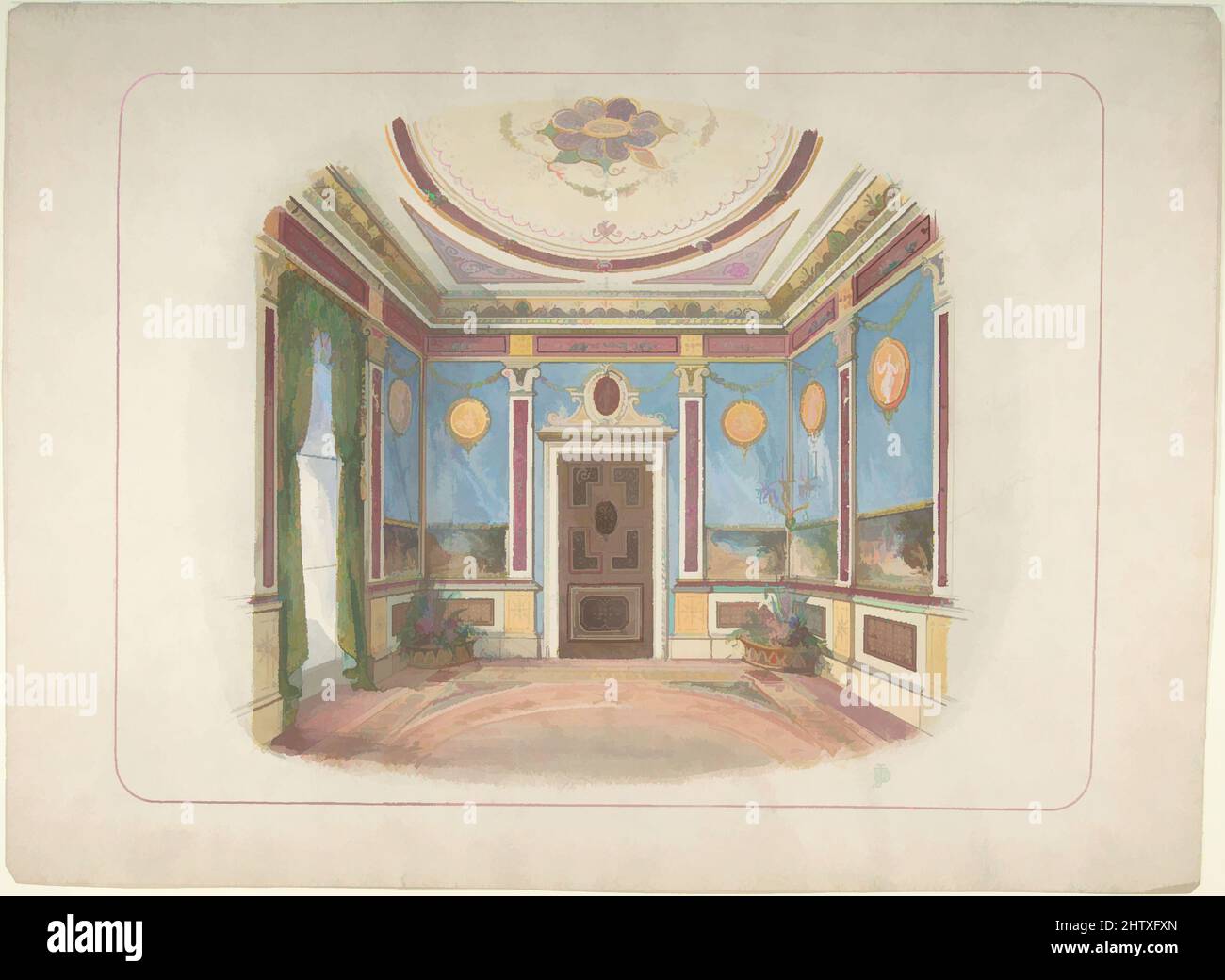 Art Inspired by Design for a Room, 1850–1919, Aquarell, Stift und braune Tinte über Graphit, Blatt: 12 3/8 x 16 3/4 Zoll (31,5 x 42,6 cm, Classic Works modernisiert von Artotop mit einem Schuss Modernität. Formen, Farbe und Wert, auffällige visuelle Wirkung auf Kunst. Emotionen durch Freiheit von Kunstwerken auf zeitgemäße Weise. Eine zeitlose Botschaft, die eine wild kreative neue Richtung verfolgt. Künstler, die sich dem digitalen Medium zuwenden und die Artotop NFT erschaffen Stockfoto