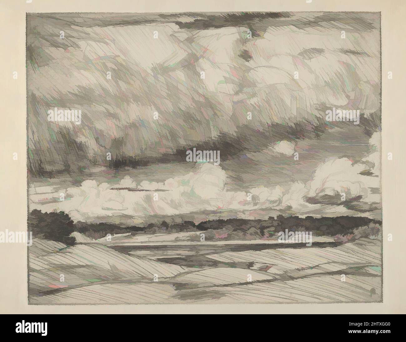 Kunst inspiriert von New Fields, New Hampshire, 1916, Ätzen und Trockenpunkt, Platte: 9 7/16 x 11 7/16 Zoll (24 x 29 cm), Drucke, Childe Hassam (amerikanisch, Dorchester, Massachusetts 1859–1935 East Hampton, New York, Klassisches Werk, das von Artotop mit einem Schuss Moderne modernisiert wurde. Formen, Farbe und Wert, auffällige visuelle Wirkung auf Kunst. Emotionen durch Freiheit von Kunstwerken auf zeitgemäße Weise. Eine zeitlose Botschaft, die eine wild kreative neue Richtung verfolgt. Künstler, die sich dem digitalen Medium zuwenden und die Artotop NFT erschaffen Stockfoto