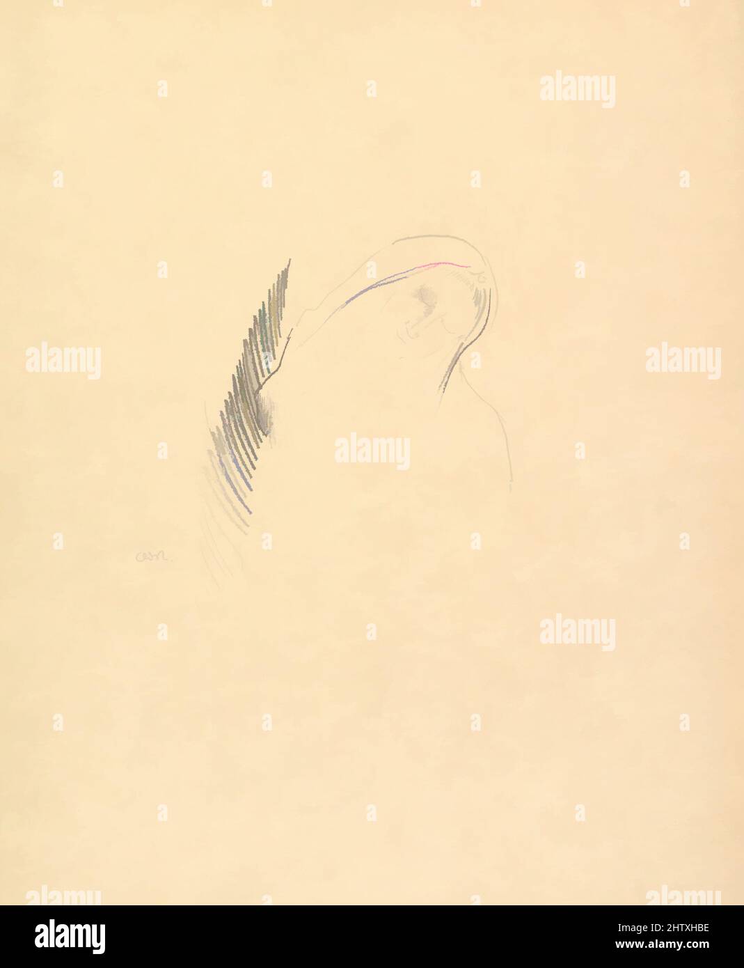 Art Inspired by Sleep, 1898, Lithograph auf Papier aus Imperial Japan, Blatt: 12 1/16 x 9 7/8 Zoll (30,6 x 25,1 cm), Drucke, Odilon Redon (Französisch, Bordeaux 1840–1916 Paris, Klassische Werke, die von Artotop mit einem Schuss Moderne modernisiert wurden. Formen, Farbe und Wert, auffällige visuelle Wirkung auf Kunst. Emotionen durch Freiheit von Kunstwerken auf zeitgemäße Weise. Eine zeitlose Botschaft, die eine wild kreative neue Richtung verfolgt. Künstler, die sich dem digitalen Medium zuwenden und die Artotop NFT erschaffen Stockfoto