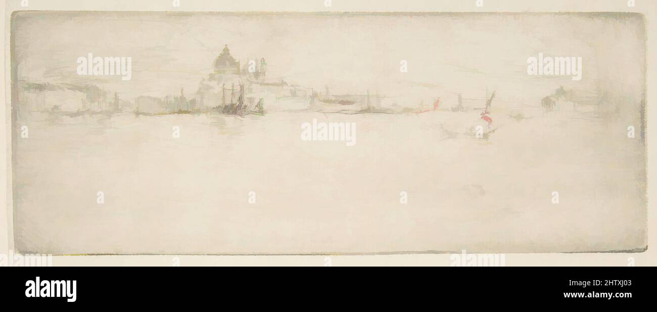 Art Inspired by Little Salute, 1879–80, Etching and drypoint; Third State of Three (Glasgow); gedruckt in schwarzer Tinte auf mittelschwerem elfenbeinfarbenem Papier, das aus einem Buch gerissen wurde, Platte: 3 3/16 × 8 3/8 in. (8,1 × 21,2 cm), Drucke, James McNeill Whistler (Amerikaner, Lowell, Massachusetts 1834–1903, Klassisches Werk, das von Artotop mit einem Schuss Moderne modernisiert wurde. Formen, Farbe und Wert, auffällige visuelle Wirkung auf Kunst. Emotionen durch Freiheit von Kunstwerken auf zeitgemäße Weise. Eine zeitlose Botschaft, die eine wild kreative neue Richtung verfolgt. Künstler, die sich dem digitalen Medium zuwenden und die Artotop NFT erschaffen Stockfoto