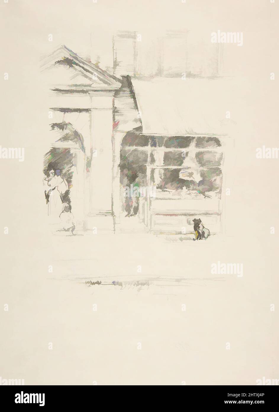 Art Inspired by the Butcher's Dog, 1896, Transferlithographie, gezeichnet auf weißem Transferpapier mit einer körnigen Steinstruktur; vierter Zustand von vier; gedruckt in schwarzer Tinte auf mittelschwerem faserigen Lagenpapier, Bild: 7 1/8 × 5 3/16 in. (18,1 × 13,1 cm), Drucke, James McNeill Whistler (amerikanisch, Classic Works modernisiert von Artotop mit einem Schuss Modernität. Formen, Farbe und Wert, auffällige visuelle Wirkung auf Kunst. Emotionen durch Freiheit von Kunstwerken auf zeitgemäße Weise. Eine zeitlose Botschaft, die eine wild kreative neue Richtung verfolgt. Künstler, die sich dem digitalen Medium zuwenden und die Artotop NFT erschaffen Stockfoto