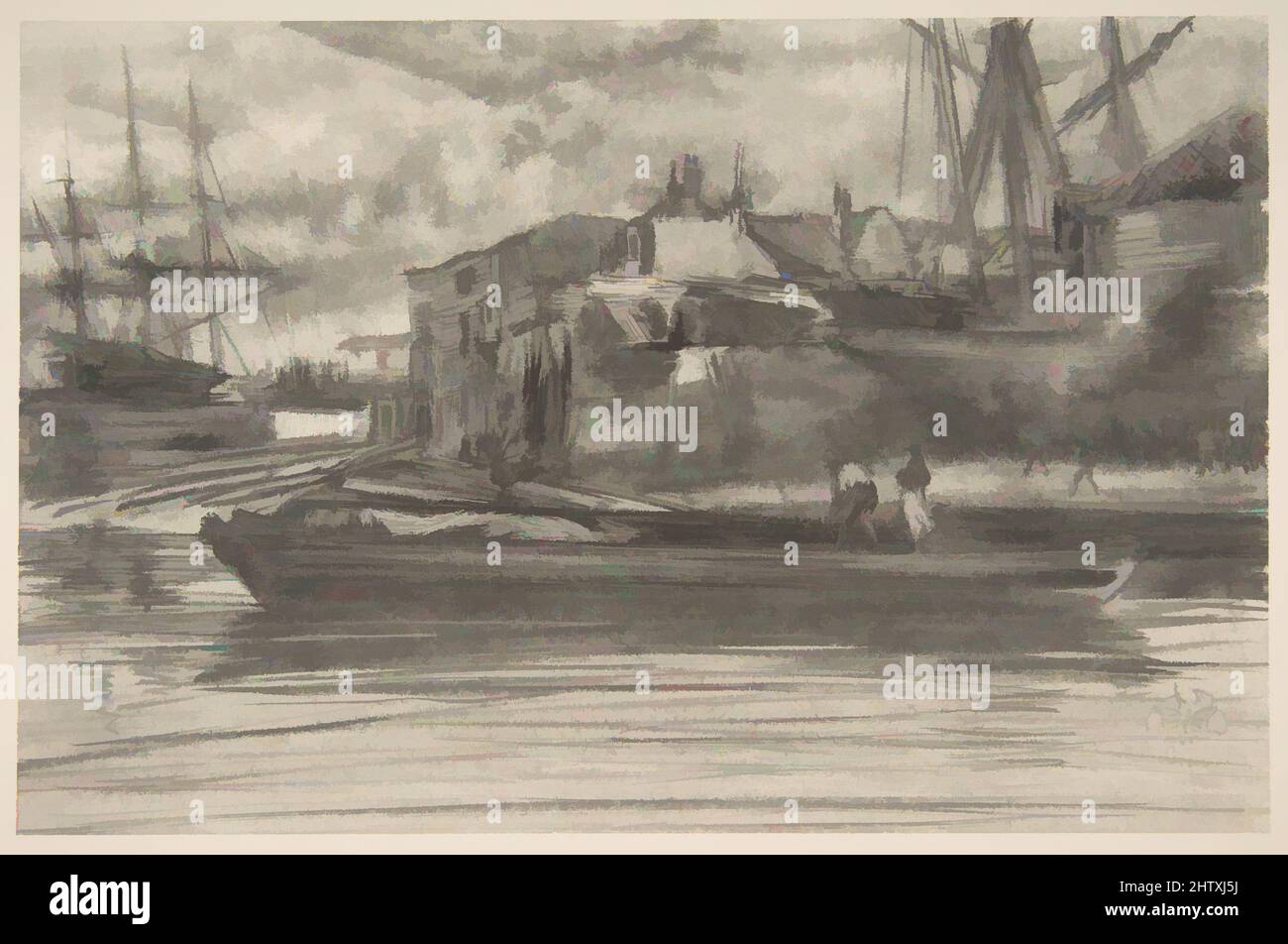 Limehouse, 1878 Lithotint mit Kratzen und Rührung, auf einer vorbereiteten Hälfte - tint Boden; erste Staat von drei (Chicago) gedruckt in schwarzer Tinte auf Off-white webte Papier, Bild: 6 13/16 x 10 7/16 in. (17,3 x 26,5 cm), Drucke, James McNeill Whistler (Amerikanische, Lowell, Massachusetts 1834 - 1903 London) Stockfoto