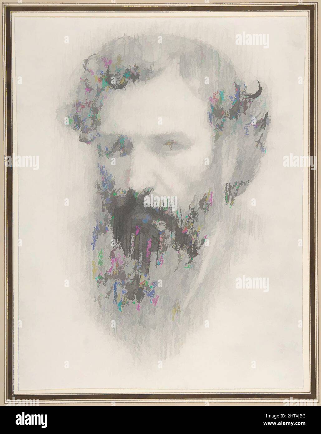 Art Inspired by Self-Portrait, 1837–1911, Graphit auf webtem Papier, Blatt: 8 1/4 x 6 5/16 Zoll (21 x 16,1 cm), Zeichnungen, Alphonse Legros (französisch, Dijon 1837–1911 Watford, Hertfordshire, Klassische Werke, die von Artotop mit einem Hauch von Moderne modernisiert wurden. Formen, Farbe und Wert, auffällige visuelle Wirkung auf Kunst. Emotionen durch Freiheit von Kunstwerken auf zeitgemäße Weise. Eine zeitlose Botschaft, die eine wild kreative neue Richtung verfolgt. Künstler, die sich dem digitalen Medium zuwenden und die Artotop NFT erschaffen Stockfoto