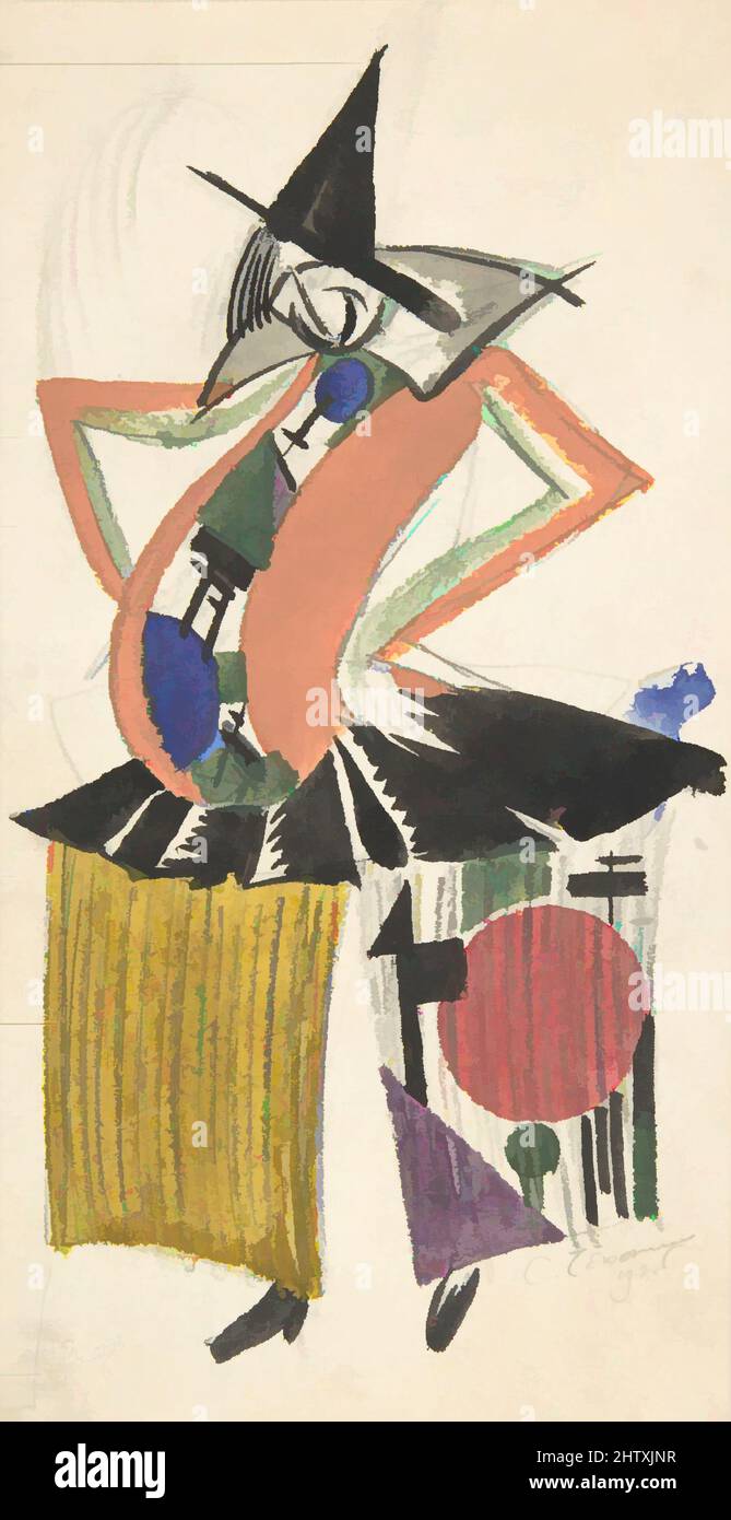 Von Clown inspirierte Kunst in kubistischer Tracht, n.d., Graphit, Aquarell, Gouache, Blatt: 5 13/16 x 3 Zoll (14,7 x 7,6 cm), Zeichnungen, Sergey Tschechonin (Russisch, 1878–1936, Klassische Werke, die von Artotop mit einem Schuss Moderne modernisiert wurden. Formen, Farbe und Wert, auffällige visuelle Wirkung auf Kunst. Emotionen durch Freiheit von Kunstwerken auf zeitgemäße Weise. Eine zeitlose Botschaft, die eine wild kreative neue Richtung verfolgt. Künstler, die sich dem digitalen Medium zuwenden und die Artotop NFT erschaffen Stockfoto