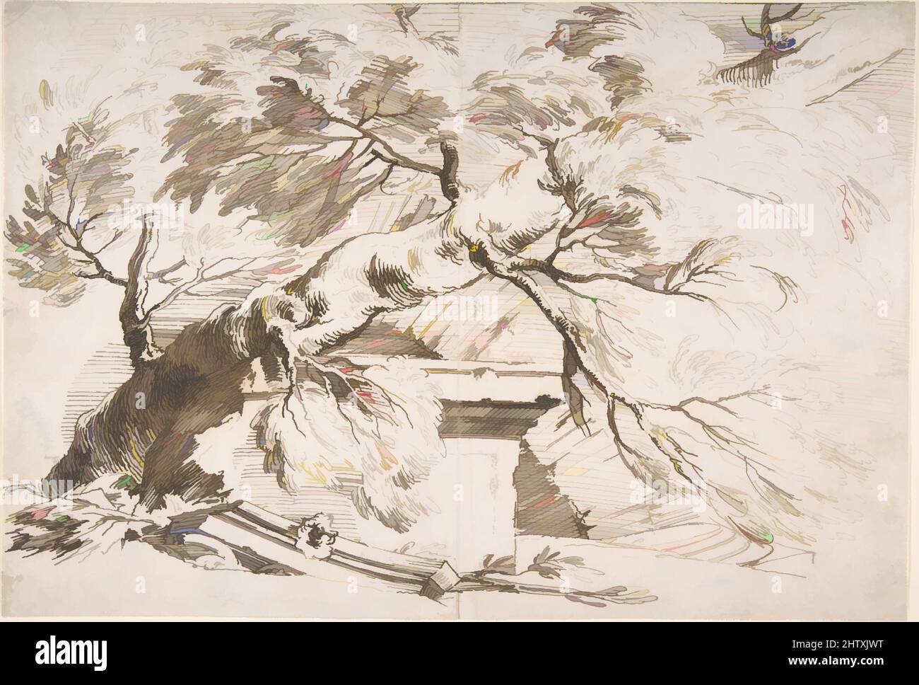 Kunst inspiriert von Einem gefallenen Baum mit Ruinen, 1700–1762, Stift und braune Tinte, Blatt: 9 1/16 x 13 3/8 Zoll (23 x 33,9 cm), Zeichnungen, Paul Troger (Österreicher, Welsberg 1698–1762 Wien, Klassische Werke, die von Artotop mit einem Schuss Moderne modernisiert wurden. Formen, Farbe und Wert, auffällige visuelle Wirkung auf Kunst. Emotionen durch Freiheit von Kunstwerken auf zeitgemäße Weise. Eine zeitlose Botschaft, die eine wild kreative neue Richtung verfolgt. Künstler, die sich dem digitalen Medium zuwenden und die Artotop NFT erschaffen Stockfoto