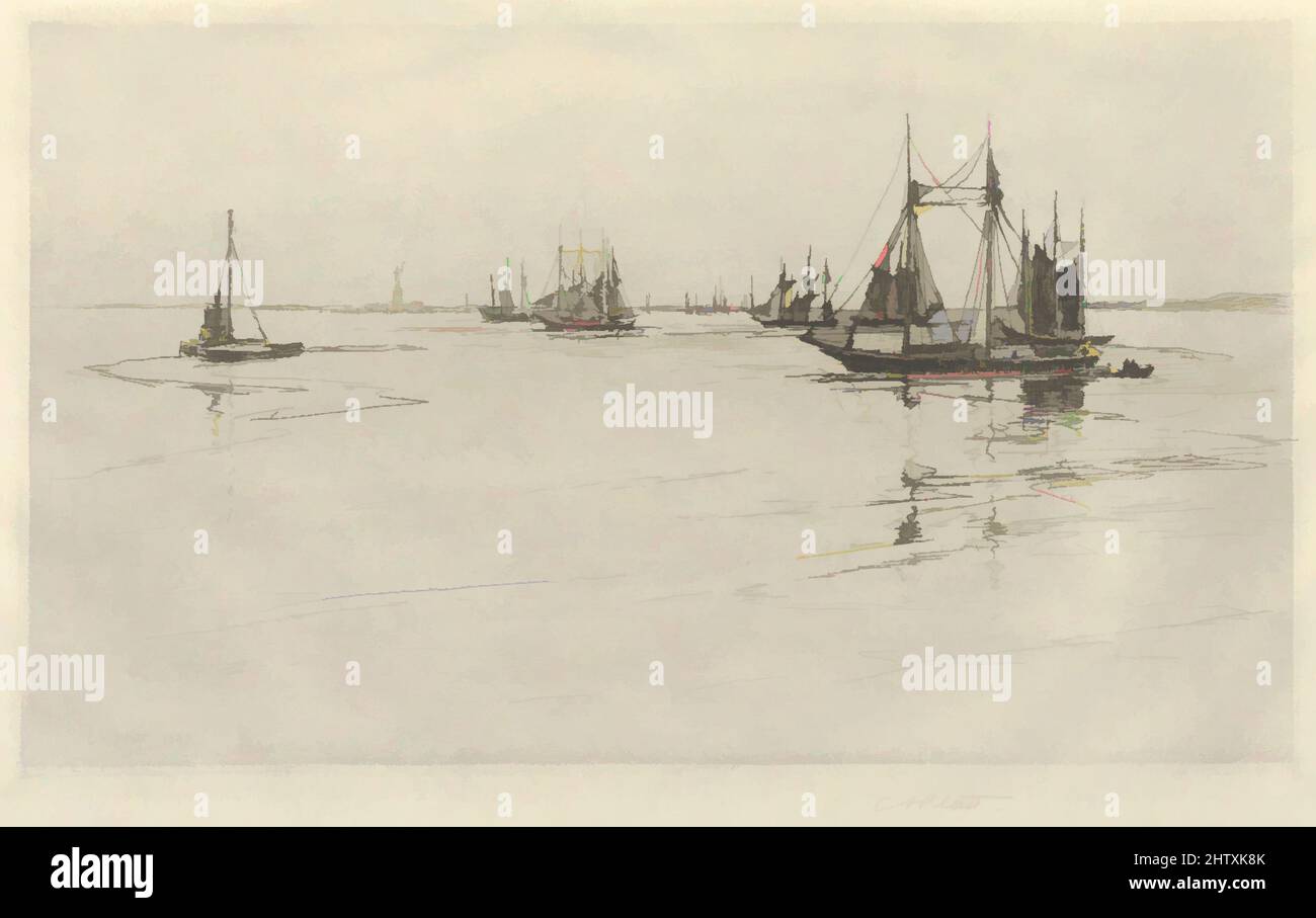 Art inspired by Buttermilk Channel, 1889, Radierung; Probeversion, Platte: 7 1/2 x 11 3/4 Zoll (19,1 x 29,8 cm), Drucke, Charles Adams Platt (amerikanisch, New York 1861–1933, Klassisches Werk, modernisiert von Artotop mit einem Schuss Moderne. Formen, Farbe und Wert, auffällige visuelle Wirkung auf Kunst. Emotionen durch Freiheit von Kunstwerken auf zeitgemäße Weise. Eine zeitlose Botschaft, die eine wild kreative neue Richtung verfolgt. Künstler, die sich dem digitalen Medium zuwenden und die Artotop NFT erschaffen Stockfoto