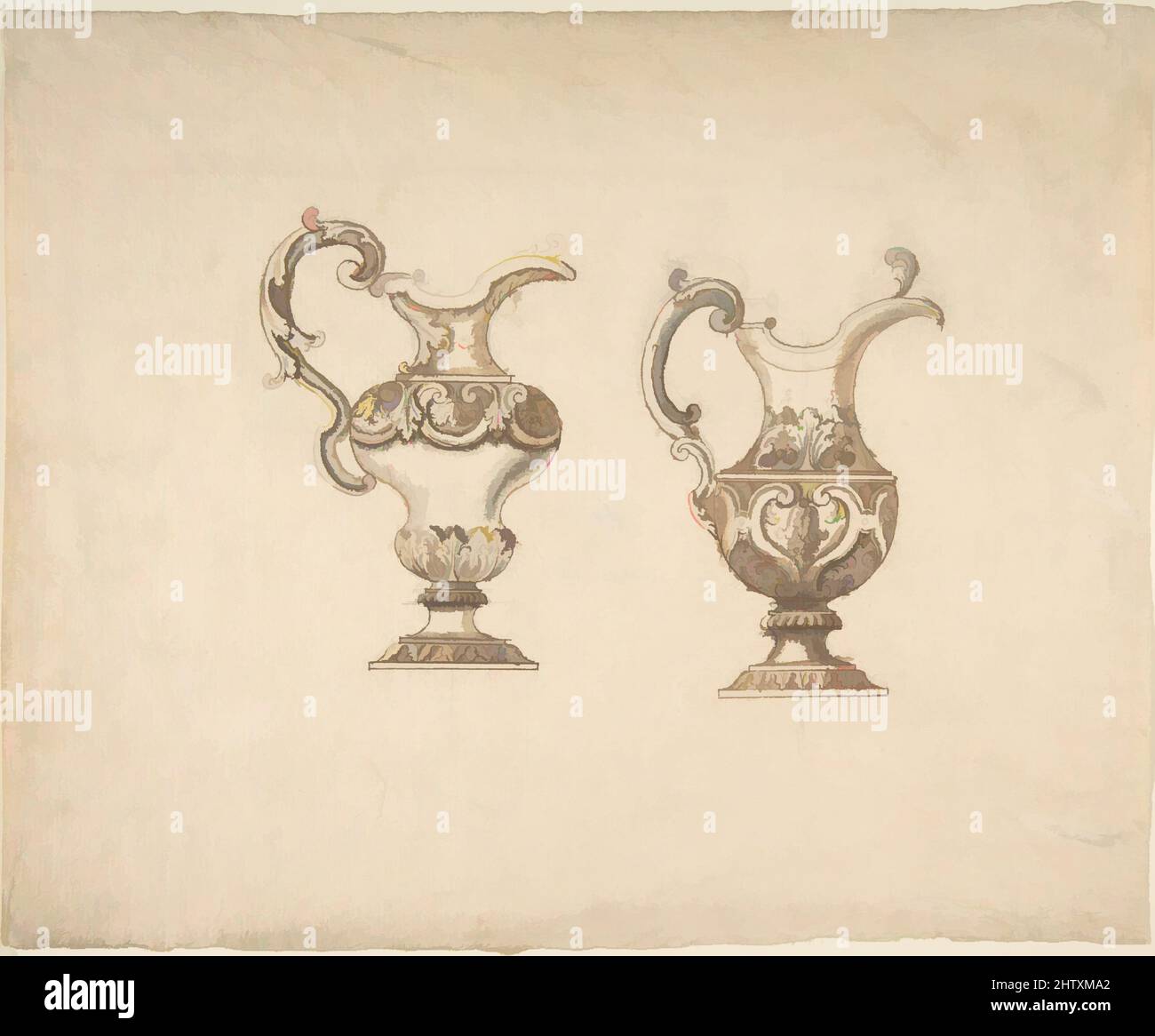 Art inspired by Two Vases, 18. Century, Ink and Wash, 9-3/4 x 6-1/8 in, Anonymous, Italienisch, 18. Century, Klassische Werke, die von Artotop mit einem Schuss Moderne modernisiert wurden. Formen, Farbe und Wert, auffällige visuelle Wirkung auf Kunst. Emotionen durch Freiheit von Kunstwerken auf zeitgemäße Weise. Eine zeitlose Botschaft, die eine wild kreative neue Richtung verfolgt. Künstler, die sich dem digitalen Medium zuwenden und die Artotop NFT erschaffen Stockfoto