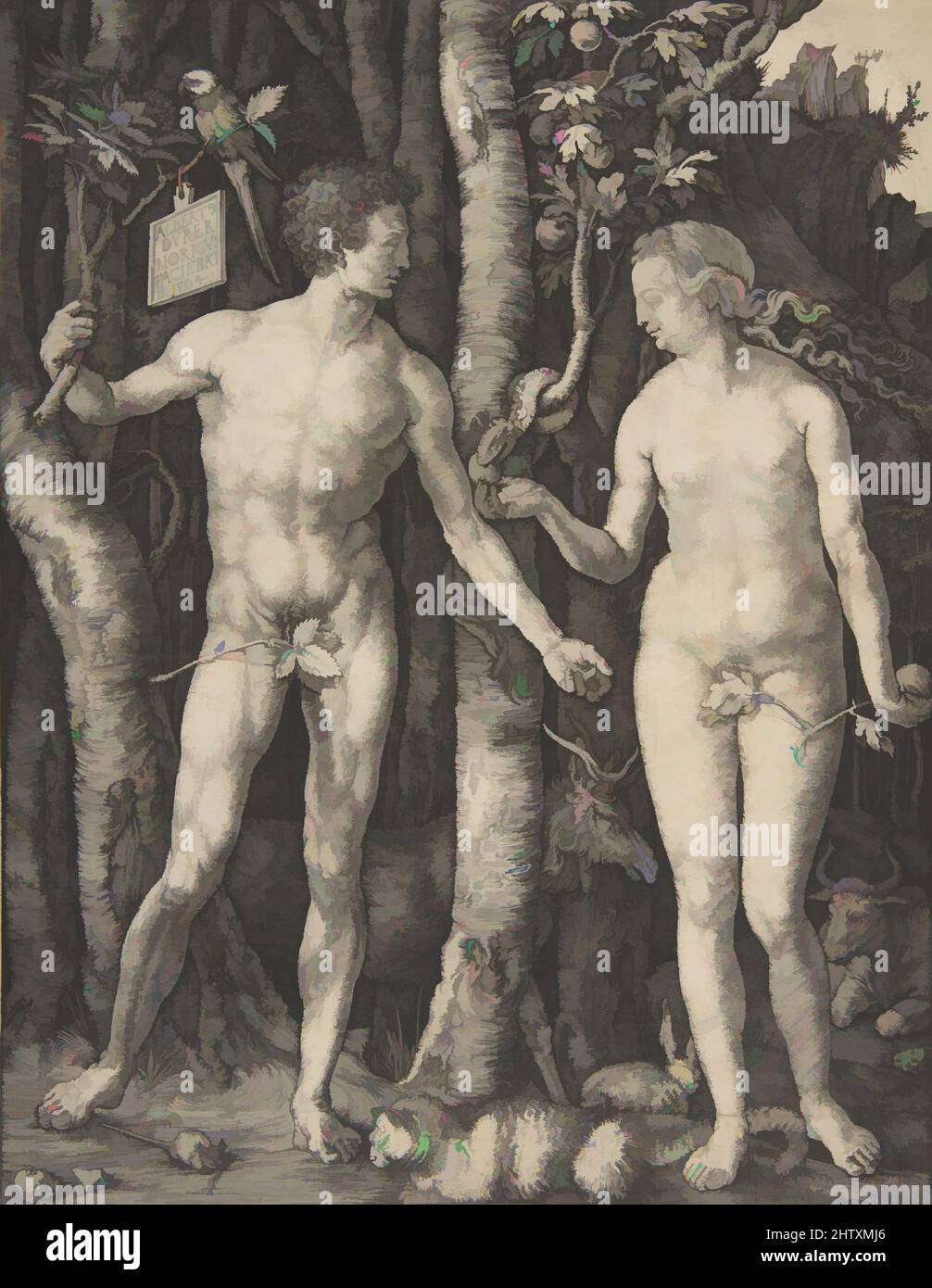 Art inspired by Adam and Eve, 1504, Gravur, Blatt: 9 13/16 × 7 5/8 in. (24,9 × 19,4 cm), Drucke, Albrecht Dürer (deutsch, Nürnberg 1471–1528 Nürnberg, Klassische Werke, die von Artotop mit einem Schuss Moderne modernisiert wurden. Formen, Farbe und Wert, auffällige visuelle Wirkung auf Kunst. Emotionen durch Freiheit von Kunstwerken auf zeitgemäße Weise. Eine zeitlose Botschaft, die eine wild kreative neue Richtung verfolgt. Künstler, die sich dem digitalen Medium zuwenden und die Artotop NFT erschaffen Stockfoto Art inspired by Adam and Eve, 1504, Gravur, Blatt: 9 13/16 × 7 5/8 in. (24,9 × 19,4 cm), Drucke, Albrecht Dürer (deutsch, Nürnberg 1471–1528 Nürnberg, Klassische Werke, die von Artotop mit einem Schuss Moderne modernisiert wurden. Formen, Farbe und Wert, auffällige visuelle Wirkung auf Kunst. Emotionen durch Freiheit von Kunstwerken auf zeitgemäße Weise. Eine zeitlose Botschaft, die eine wild kreative neue Richtung verfolgt. Künstler, die sich dem digitalen Medium zuwenden und die Artotop NFT erschaffen Stockfoto