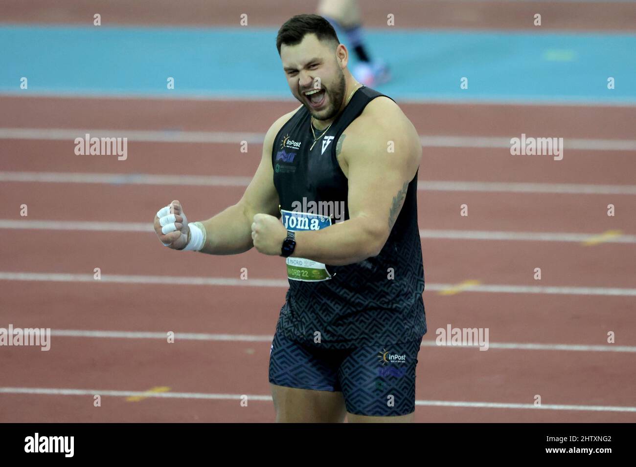 Madrid, Spanien. 02. März 2022. Madrid, Spanien; 02,03-2022.- Konrad BUKOWIECKI, Men's Shot Put Indoor Tour Gold Madrid 2022 Credit: Juan Carlos Rojas/dpa/Alamy Live News Stockfoto