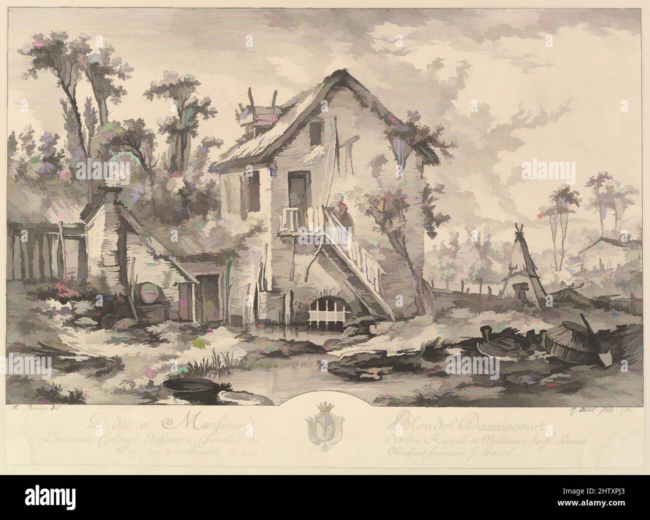 Art Inspired by Landscape, 1759, Radierung, Blatt (getrimmt): 10 Zoll × 13 15/16 Zoll (25,4 × 35,4 cm), Drucke, Jean Pierre Louis Laurent Hoüel (Französisch, Rouen 1735–1813 Paris), After François Boucher (Französisch, Paris 1703–1770 Paris, Klassische Werke, die von Artotop mit einem Schuss Moderne modernisiert wurden. Formen, Farbe und Wert, auffällige visuelle Wirkung auf Kunst. Emotionen durch Freiheit von Kunstwerken auf zeitgemäße Weise. Eine zeitlose Botschaft, die eine wild kreative neue Richtung verfolgt. Künstler, die sich dem digitalen Medium zuwenden und die Artotop NFT erschaffen Stockfoto