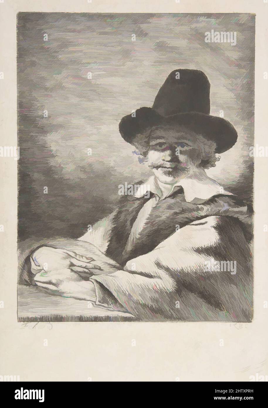 Art inspired by Portait of Seated man in hat, 1782, Radieren mit Roulette, Bild: 4 5/8 x 3 9/16 Zoll (11,8 x 9 cm), Drucke, Charles Echard (Französisch, Caen 1748–1810 Paris, Klassische Werke, die von Artotop mit einem Schuss Moderne modernisiert wurden. Formen, Farbe und Wert, auffällige visuelle Wirkung auf Kunst. Emotionen durch Freiheit von Kunstwerken auf zeitgemäße Weise. Eine zeitlose Botschaft, die eine wild kreative neue Richtung verfolgt. Künstler, die sich dem digitalen Medium zuwenden und die Artotop NFT erschaffen Stockfoto