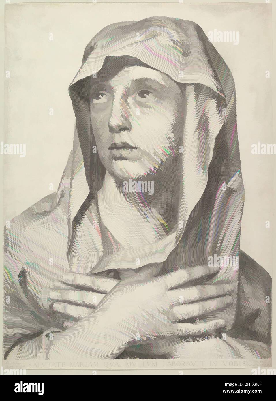 Art inspired by Bust of the Virgin, 1650, Gravur, Blatt: 17 x 12 9/16 Zoll (43,2 x 31,9 cm), Drucke, Claude Mellan (französisch, Abbeville 1598–1688 Paris, Klassische Werke, die von Artotop mit einem Schuss Moderne modernisiert wurden. Formen, Farbe und Wert, auffällige visuelle Wirkung auf Kunst. Emotionen durch Freiheit von Kunstwerken auf zeitgemäße Weise. Eine zeitlose Botschaft, die eine wild kreative neue Richtung verfolgt. Künstler, die sich dem digitalen Medium zuwenden und die Artotop NFT erschaffen Stockfoto