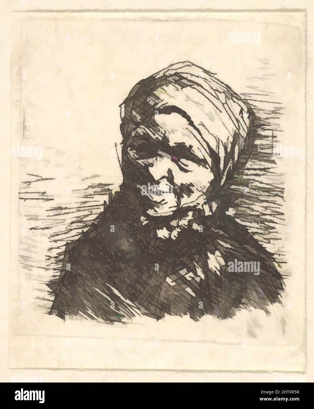 Art Inspired by Peasant Woman, 1610–85, Radierung, Blatt: 1 3/8 × 1 1/8 Zoll (3,5 × 2,8 cm), Drucke, Adriaen van Ostade (Niederländisch, Haarlem 1610–1685 Haarlem, Klassische Werke, die von Artotop mit einem Schuss Moderne modernisiert wurden. Formen, Farbe und Wert, auffällige visuelle Wirkung auf Kunst. Emotionen durch Freiheit von Kunstwerken auf zeitgemäße Weise. Eine zeitlose Botschaft, die eine wild kreative neue Richtung verfolgt. Künstler, die sich dem digitalen Medium zuwenden und die Artotop NFT erschaffen Stockfoto