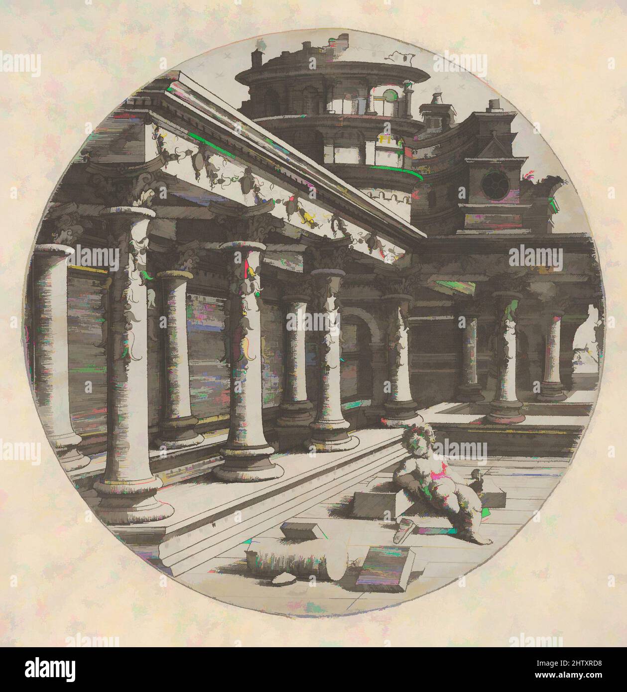 Kunst inspiriert von L'Enfant dans la Galerie, Radierung, Blatt: 6 1/2 x 6 1/2 Zoll (16,5 x 16,5 cm), Jean de Gourmont (französisch, aktiv 1506–1526, Klassische Werke, die von Artotop mit einem Schuss Moderne modernisiert wurden. Formen, Farbe und Wert, auffällige visuelle Wirkung auf Kunst. Emotionen durch Freiheit von Kunstwerken auf zeitgemäße Weise. Eine zeitlose Botschaft, die eine wild kreative neue Richtung verfolgt. Künstler, die sich dem digitalen Medium zuwenden und die Artotop NFT erschaffen Stockfoto