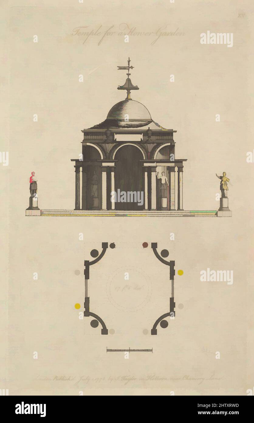 Art Inspired by Temple for a Flower Garden, 1778, Radierung, Platte: 7 15/16 x 4 15/16 Zoll (20,2 x 12,5 cm), Sir John Soane (britisch, Goring-on-Thames (?) 1753–1837 London, Classic Works modernisiert von Artotop mit einem Schuss Moderne. Formen, Farbe und Wert, auffällige visuelle Wirkung auf Kunst. Emotionen durch Freiheit von Kunstwerken auf zeitgemäße Weise. Eine zeitlose Botschaft, die eine wild kreative neue Richtung verfolgt. Künstler, die sich dem digitalen Medium zuwenden und die Artotop NFT erschaffen Stockfoto