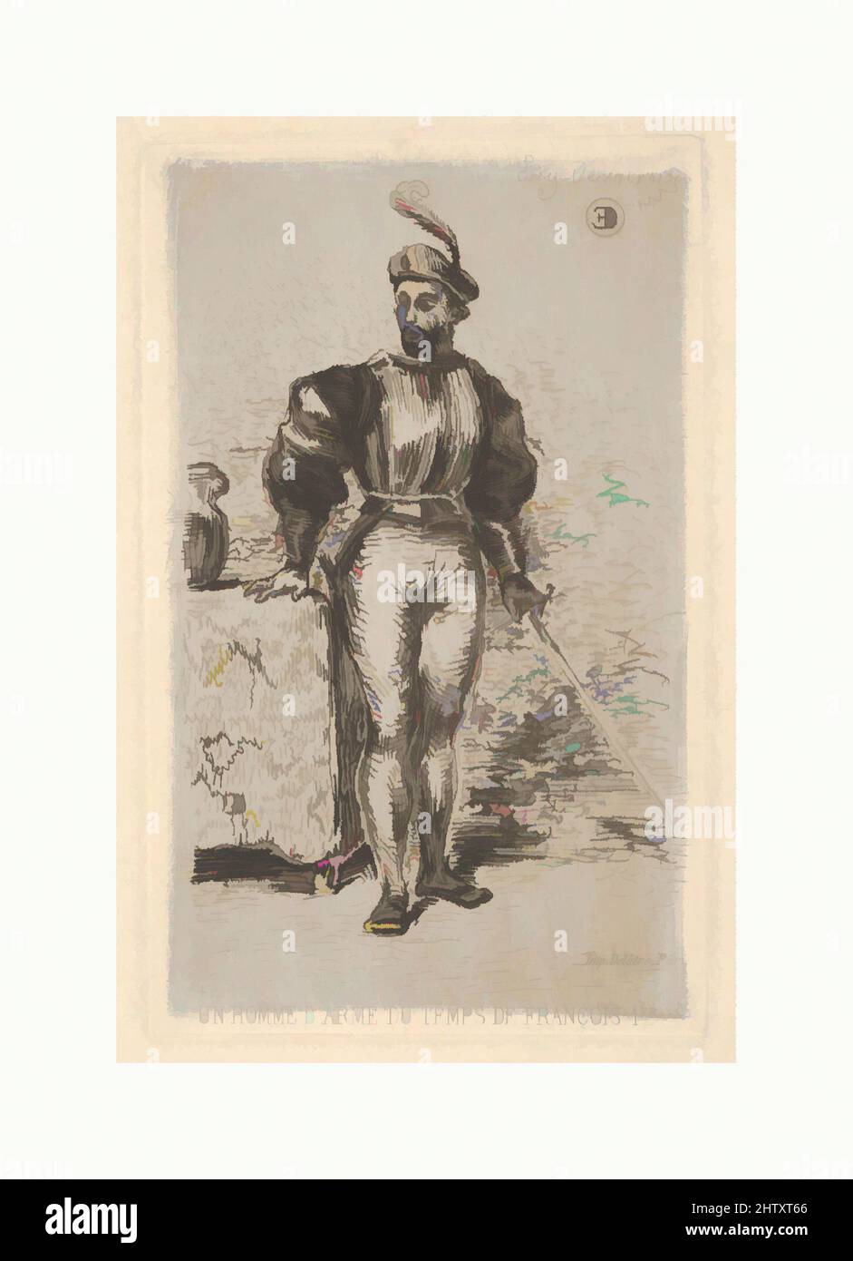 Art Inspired by man at Arms, 19. Century, Radierung und Trockenpunkt; zweiter Zustand, Blatt: 9 3/16 x 8 1/16 Zoll (23,4 x 20,5 cm), Drucke, Eugène Delacroix (Französisch, Charenton-Saint-Maurice 1798–1863 Paris, Klassische Werke, die von Artotop mit einem Schuss Moderne modernisiert wurden. Formen, Farbe und Wert, auffällige visuelle Wirkung auf Kunst. Emotionen durch Freiheit von Kunstwerken auf zeitgemäße Weise. Eine zeitlose Botschaft, die eine wild kreative neue Richtung verfolgt. Künstler, die sich dem digitalen Medium zuwenden und die Artotop NFT erschaffen Stockfoto