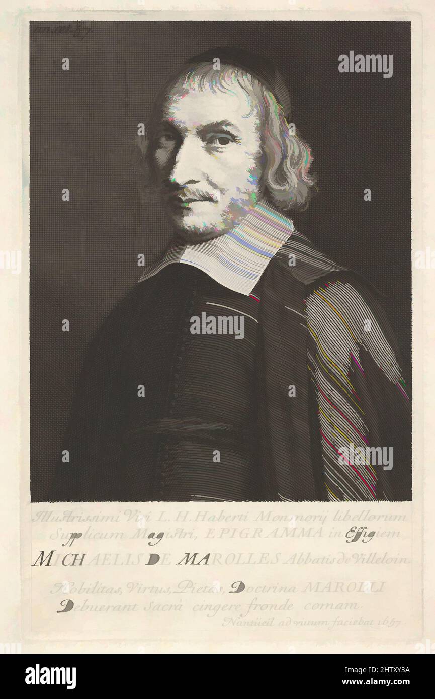 Art inspired by Michel de Marolles, 1657, Engraving; First State of Three (Petitjean & Wickert), Sheet: 7 3/16 × 4 15/16 in. (18,2 × 12,5 cm), Drucke, Robert Nanteuil (Französisch, Reims 1623–1678 Paris, Klassische Werke, die von Artotop mit einem Schuss Moderne modernisiert wurden. Formen, Farbe und Wert, auffällige visuelle Wirkung auf Kunst. Emotionen durch Freiheit von Kunstwerken auf zeitgemäße Weise. Eine zeitlose Botschaft, die eine wild kreative neue Richtung verfolgt. Künstler, die sich dem digitalen Medium zuwenden und die Artotop NFT erschaffen Stockfoto