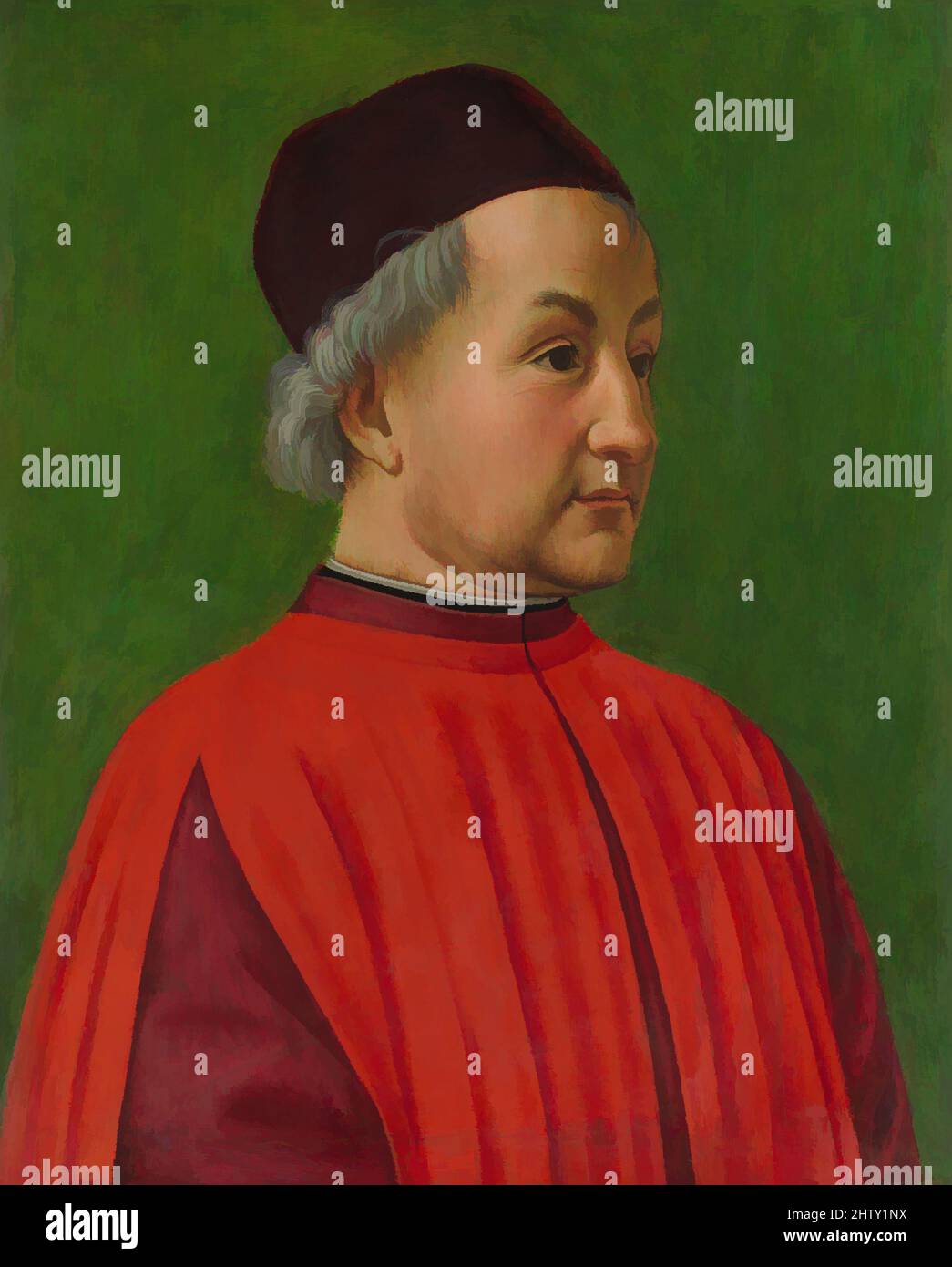 Kunst inspiriert von Portrait of a man, Tempera auf Holz, 21 1/2 x 17 1/2 Zoll (54,6 x 44,5 cm), Gemälde, Domenico Ghirlandaio (Domenico Bigordi) (Italienisch, Florenz 1448/49–1494 Florenz), die Identität des Sitters dieses Porträts ist unbekannt. Es ist ein frühes Werk von Ghirlandaio, und wurde, Klassische Werke von Artotop mit einem Spritzer der Moderne modernisiert. Formen, Farbe und Wert, auffällige visuelle Wirkung auf Kunst. Emotionen durch Freiheit von Kunstwerken auf zeitgemäße Weise. Eine zeitlose Botschaft, die eine wild kreative neue Richtung verfolgt. Künstler, die sich dem digitalen Medium zuwenden und die Artotop NFT erschaffen Stockfoto