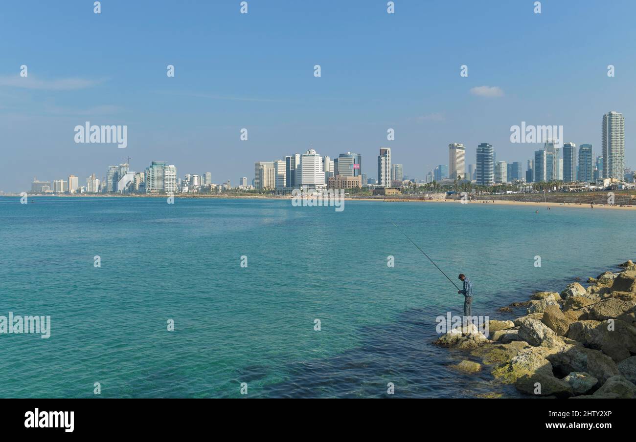 Strand, Skyline, Wolkenkratzer, Tel Aviv, Israel Stockfoto