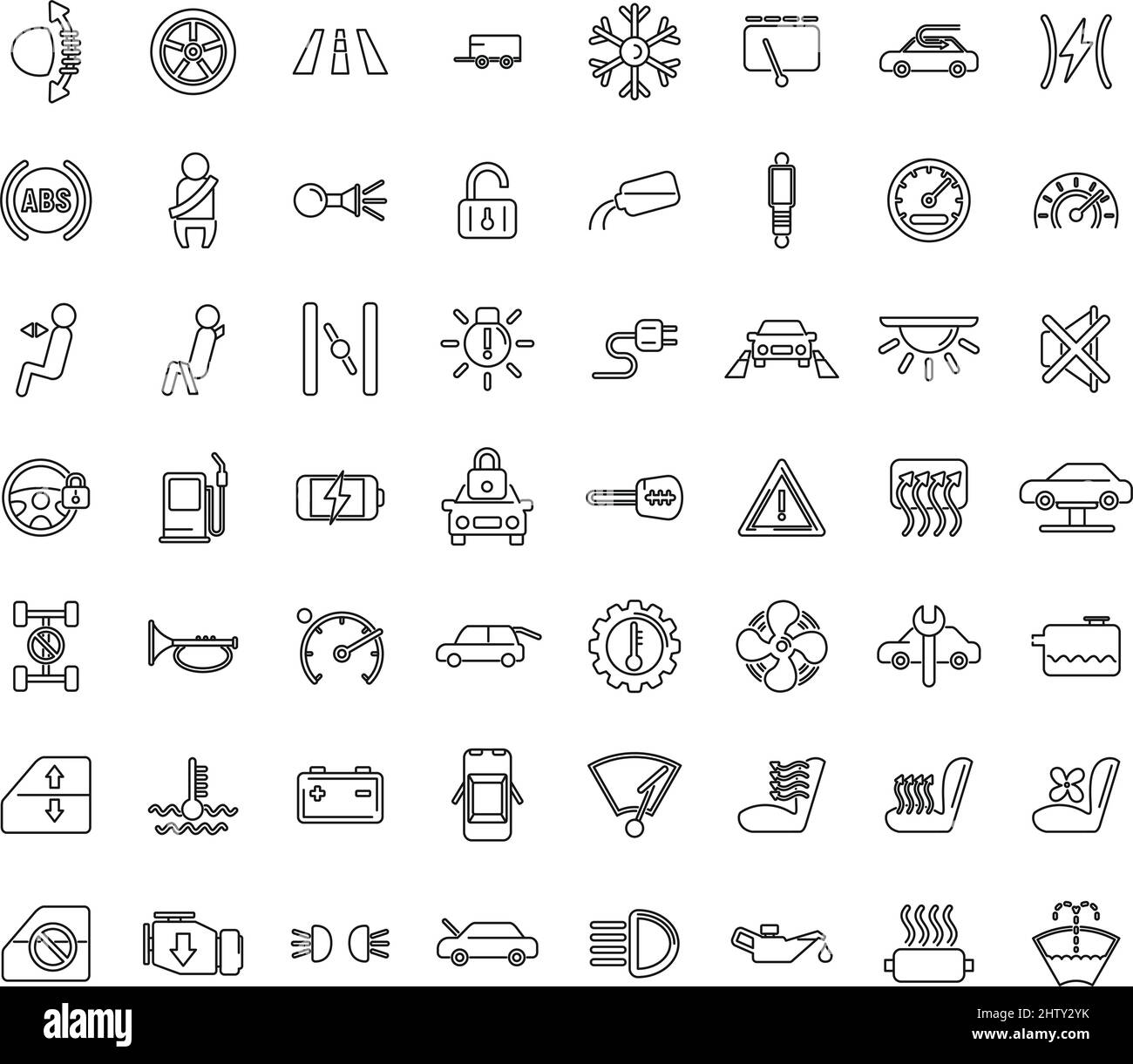 Symbole auf dem Armaturenbrett des Autos setzen einen Umrissvektor. Automobile Stock Vektor