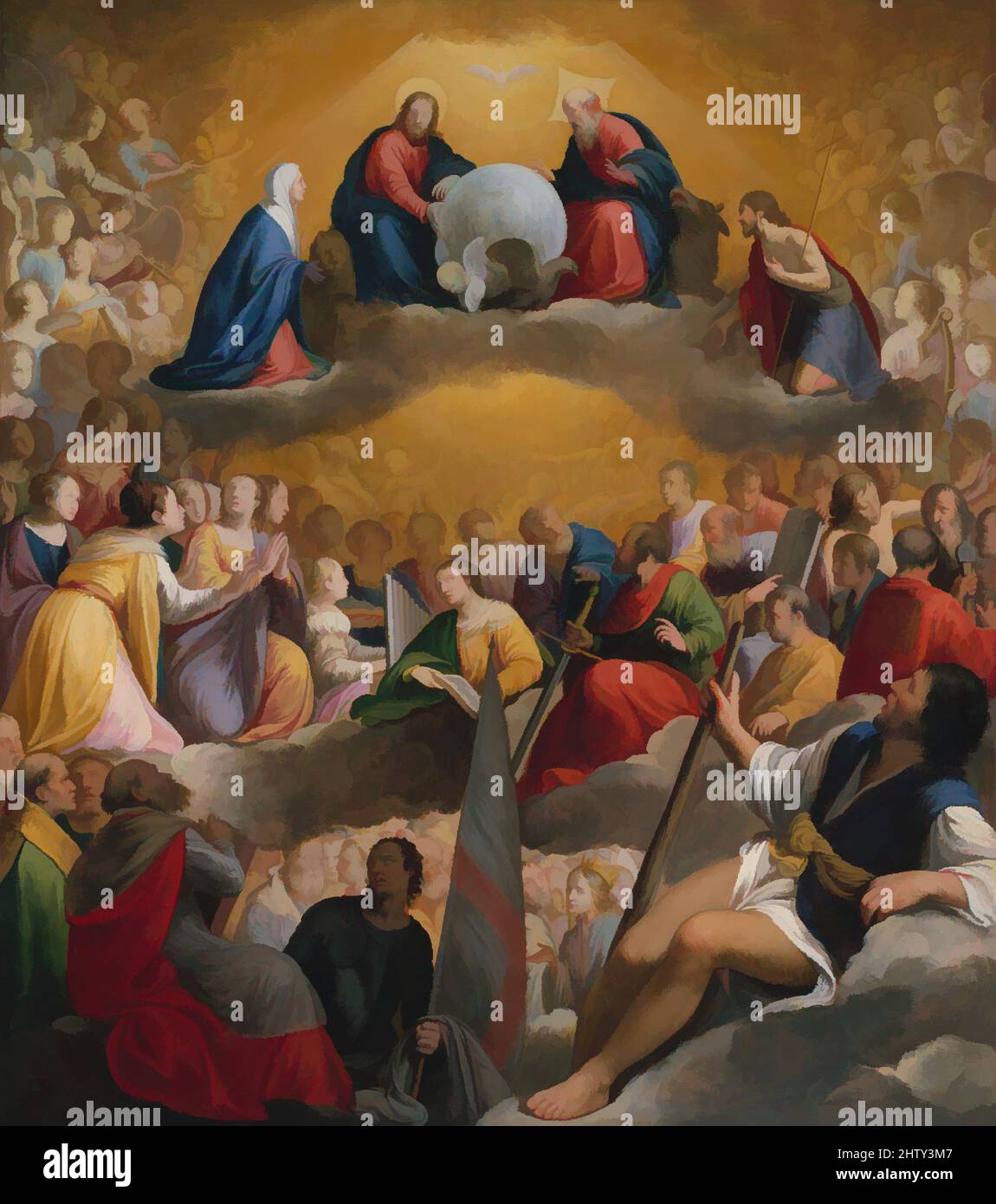 Kunst inspiriert von Paradise, ca. 1598, Öl auf Kupfer, insgesamt 21 3/8 x 18 7/8 Zoll (54,3 x 47,9 cm); lackierte Oberfläche 20 7/8 x 18 3/8 Zoll (53 x 46,7 cm), Gemälde, Carlo Saraceni (italienisch, venezianisch, 1579?–1620), In dieser Szene, die das Paradies, Christus und Gott den Vater darstellt, stehen die von Artotop modernisierten Klassiker mit einem Schuss Moderne. Formen, Farbe und Wert, auffällige visuelle Wirkung auf Kunst. Emotionen durch Freiheit von Kunstwerken auf zeitgemäße Weise. Eine zeitlose Botschaft, die eine wild kreative neue Richtung verfolgt. Künstler, die sich dem digitalen Medium zuwenden und die Artotop NFT erschaffen Stockfoto