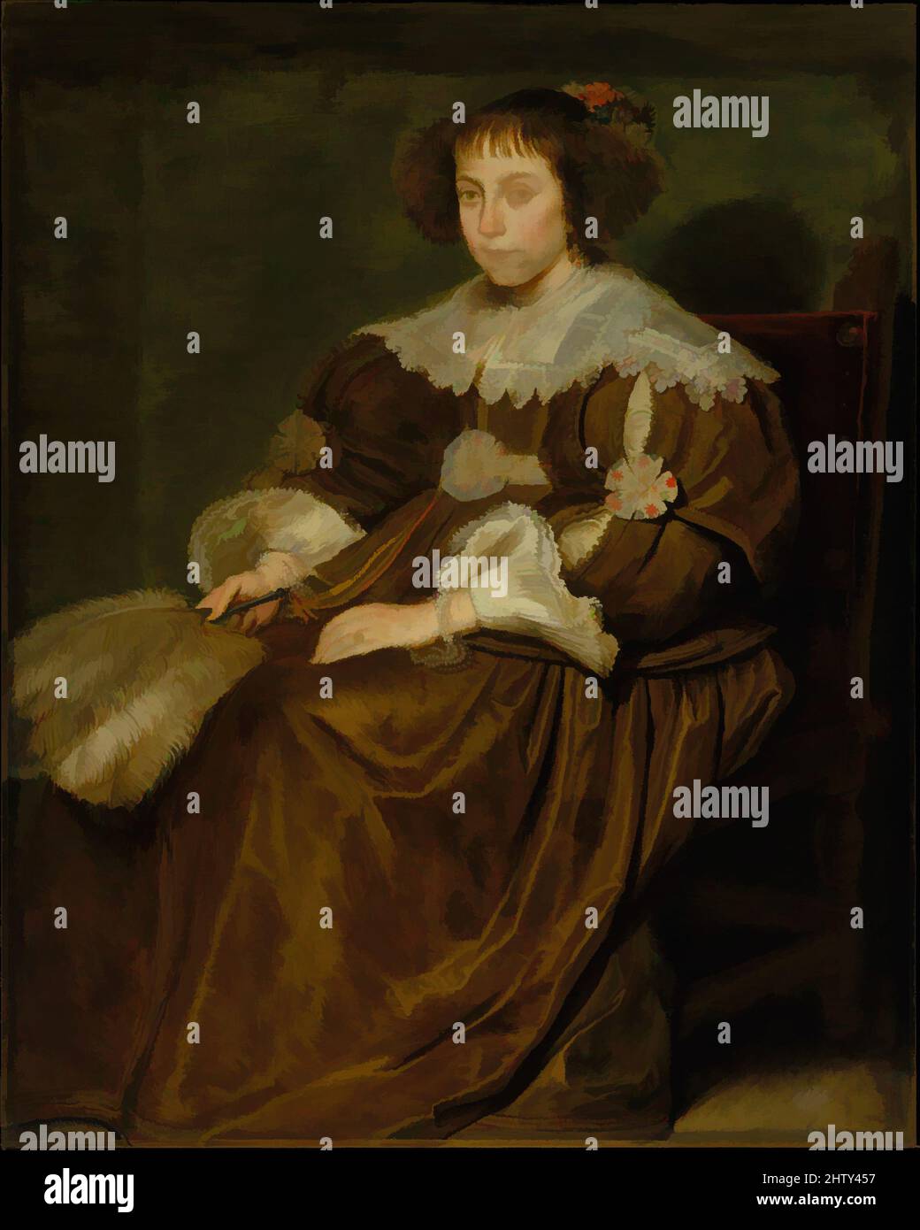 Kunst inspiriert von Portrait of a Young Woman, Öl auf Leinwand, 46 1/2 x 37 1/4 Zoll (118,1 x 94,6 cm), einschließlich zusätzlicher Streifen von 2 3/4 Zoll (7 cm) oben, Gemälde, Cornelis de Vos (Flämisch, Hulst 1584/85–1651 Antwerpen, Klassische Werke, die von Artotop mit einem Schuss Moderne modernisiert wurden. Formen, Farbe und Wert, auffällige visuelle Wirkung auf Kunst. Emotionen durch Freiheit von Kunstwerken auf zeitgemäße Weise. Eine zeitlose Botschaft, die eine wild kreative neue Richtung verfolgt. Künstler, die sich dem digitalen Medium zuwenden und die Artotop NFT erschaffen Stockfoto