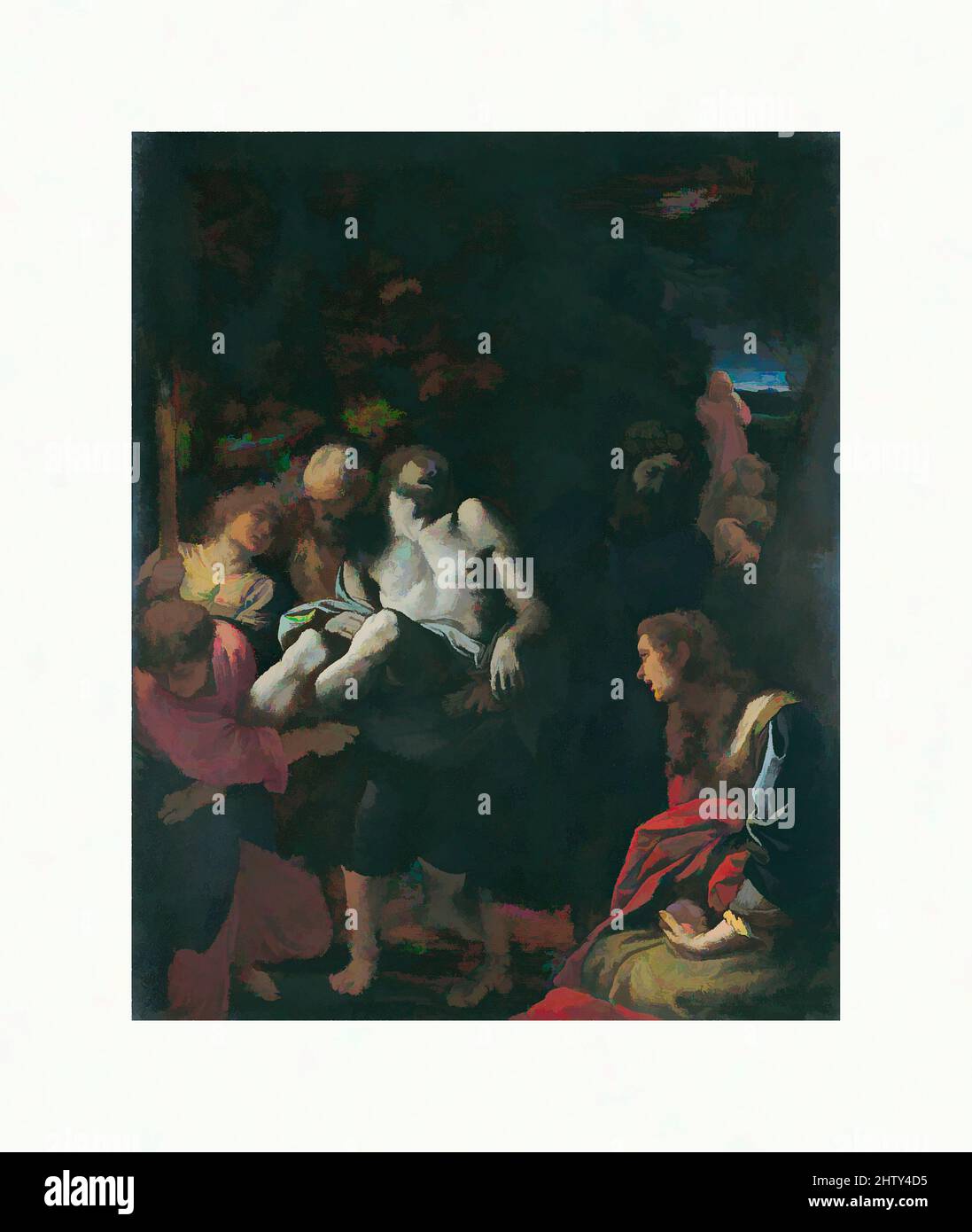 Kunst inspiriert von der Beerdigung Christi, 1595, Öl auf Kupfer, 17 1/4 x 13 3/4 Zoll (43,8 x 34,9 cm), Gemälde, Annibale Carracci (Italienisch, Bologna 1560–1609 Rom), Dieses tief bewegende Bild wurde für einen der Mäzene Carraccis gemalt, Astorre di Vincenzo Sampieri, einen Kanon der Kathedrale, Klassische Werke, die von Artotop mit einem Schuss Moderne modernisiert wurden. Formen, Farbe und Wert, auffällige visuelle Wirkung auf Kunst. Emotionen durch Freiheit von Kunstwerken auf zeitgemäße Weise. Eine zeitlose Botschaft, die eine wild kreative neue Richtung verfolgt. Künstler, die sich dem digitalen Medium zuwenden und die Artotop NFT erschaffen Stockfoto
