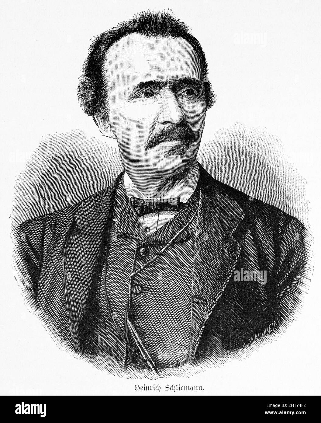 Heinrich Schliemann, Portrait, Seitenansicht, edles Kleid, Grabungen, Berühmte Person, historische Illustration 1897, Athen, Griechenland Stockfoto