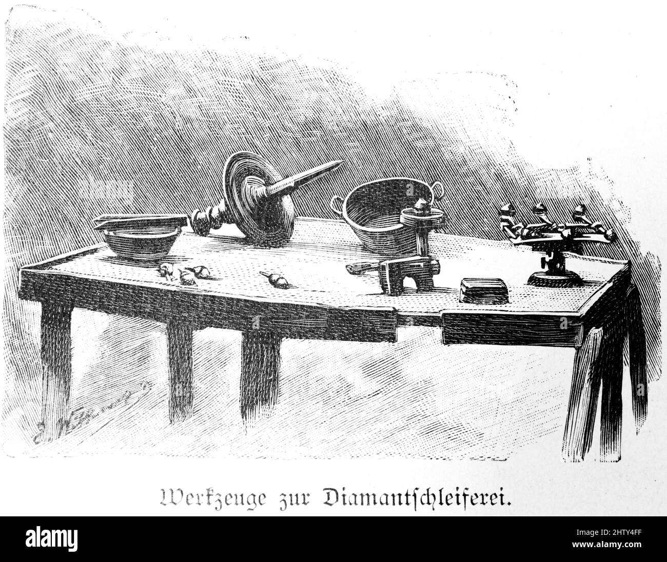 Werkzeuge, historische Illustration 1897, Roh-Diamantschleifen, Diamanten, Arbeit, Wirtschaft, Handel, Amsterdam, Niederlande Stockfoto