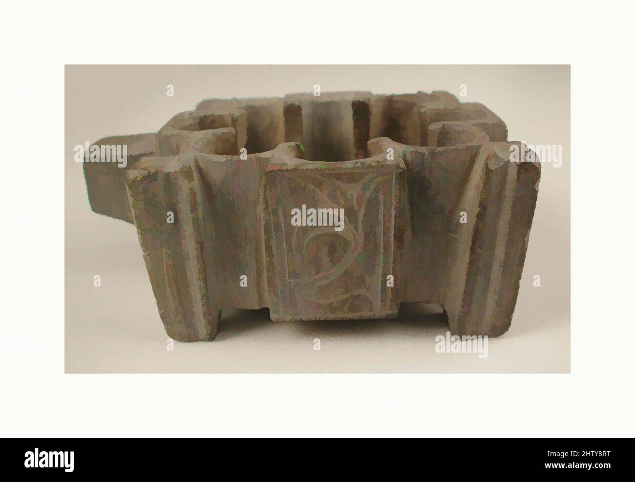 Von Lamp inspirierte Kunst, 9.–10. Jahrhundert, im Iran ausgegraben, Nishapur, Steatit; Geschnitzt, eingeschnitten, H. 1 3/4 Zoll (4,4 cm), Stein, das Schnitzen von Utensilien und anderen Gegenständen aus weichen Steinen ist eine extrem alte Kunst im Nahen Osten. Steatit und andere verwandte Talks (das englische Wort ist, Classic Works modernisiert von Artotop mit einem Schuss Moderne. Formen, Farbe und Wert, auffällige visuelle Wirkung auf Kunst. Emotionen durch Freiheit von Kunstwerken auf zeitgemäße Weise. Eine zeitlose Botschaft, die eine wild kreative neue Richtung verfolgt. Künstler, die sich dem digitalen Medium zuwenden und die Artotop NFT erschaffen Stockfoto