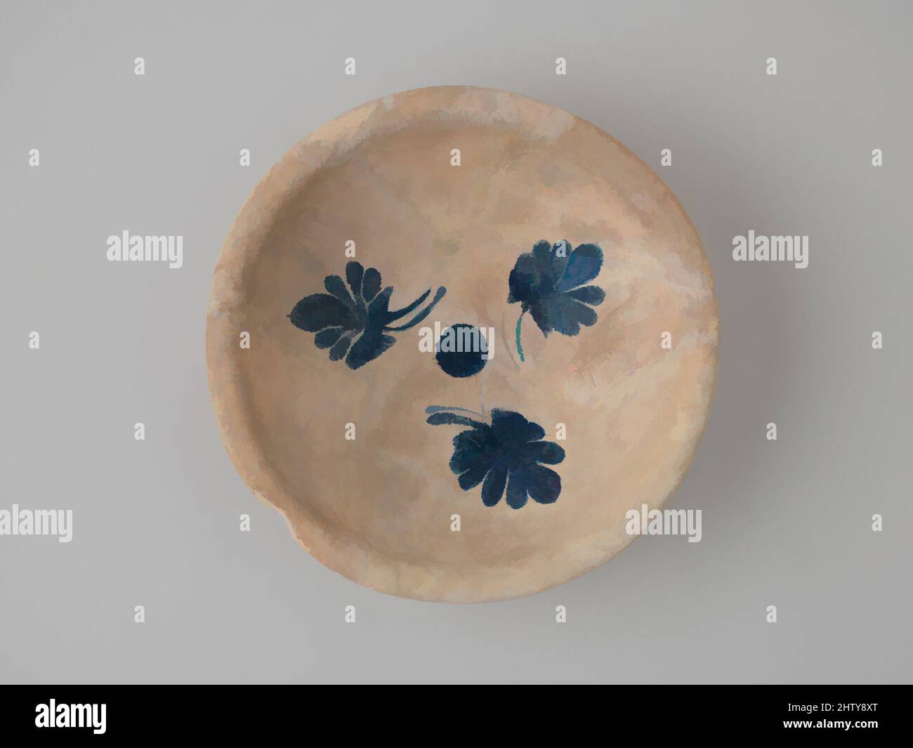 Kunst, inspiriert von importierten Kobalt-auf-White Bowl, 9.–10. Jahrhundert, zugeschrieben dem Irak oder dem westlichen Iran. Im Iran ausgegraben, Nishapur, Steingut; blau auf opaker weißer (Zinn-)Glasur gemalt, H. 2 7/16 Zoll (6,2 cm), Keramik, Kobaltblau war beliebt bei bestimmten Arten von neunten Jahrhundert irakischen, Classic Works modernisiert von Artotop mit einem Schuss Moderne. Formen, Farbe und Wert, auffällige visuelle Wirkung auf Kunst. Emotionen durch Freiheit von Kunstwerken auf zeitgemäße Weise. Eine zeitlose Botschaft, die eine wild kreative neue Richtung verfolgt. Künstler, die sich dem digitalen Medium zuwenden und die Artotop NFT erschaffen Stockfoto
