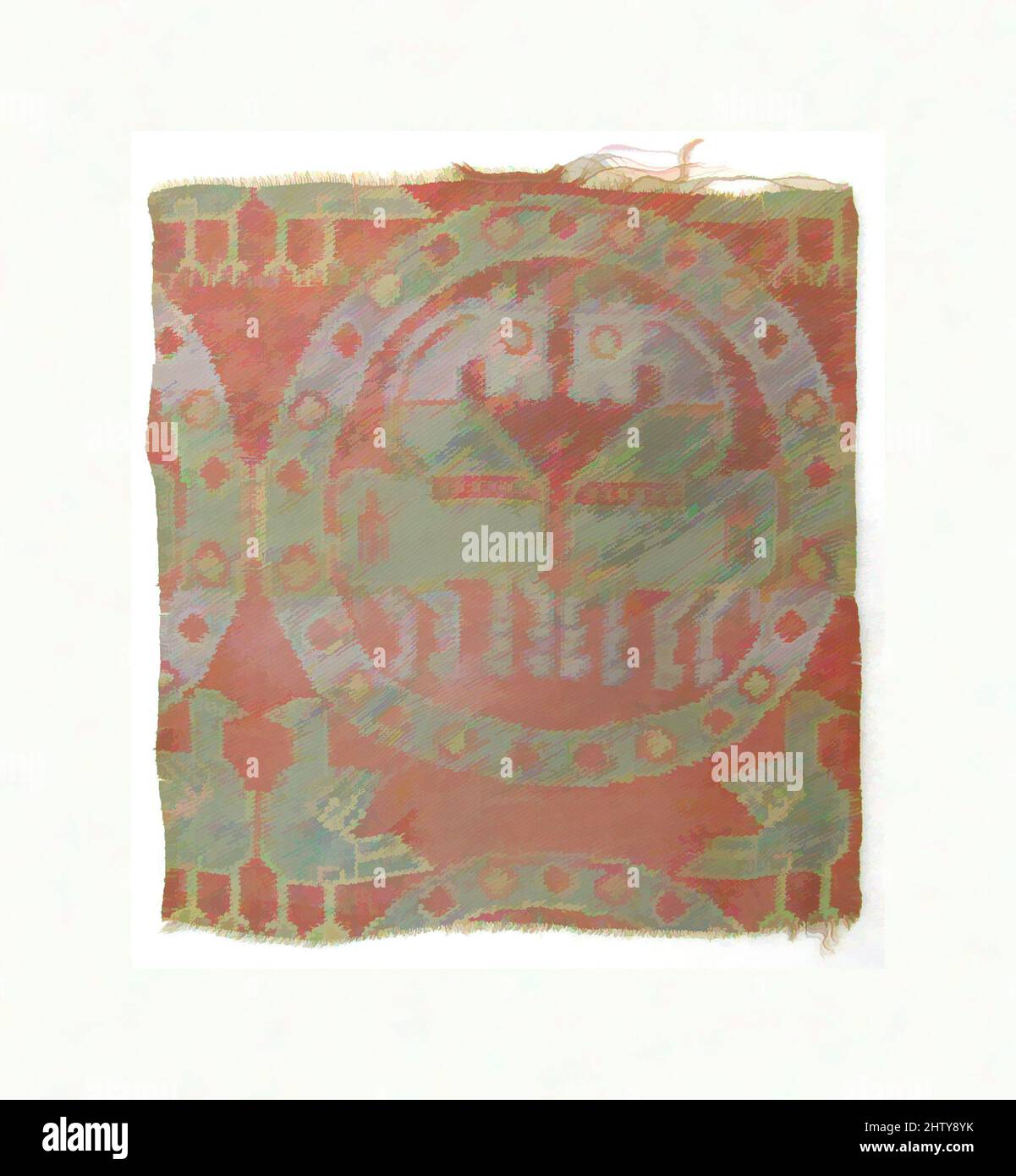 Kunst inspiriert von Fragment, 8.–9. Jahrhundert, dem Iran zugeschrieben, Seide; gewebt, H. 6 Zoll (15,2 cm), Textilien-gewobene, Klassisches Werk, modernisiert von Artotop mit einem Schuss Moderne. Formen, Farbe und Wert, auffällige visuelle Wirkung auf Kunst. Emotionen durch Freiheit von Kunstwerken auf zeitgemäße Weise. Eine zeitlose Botschaft, die eine wild kreative neue Richtung verfolgt. Künstler, die sich dem digitalen Medium zuwenden und die Artotop NFT erschaffen Stockfoto