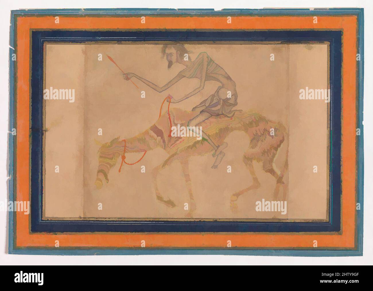 Kunst inspiriert von abgemagerten Pferd und Reiter, ca. 1625, Indien zugeschrieben, Deccan, Bijapur, Tinte, Deckendes Aquarell und Gold auf Papier; marmoriertes Papier, 4 x 6 3/8in. (10,2 x 16,2cm), Codices, Mystical Interpretationen über die Sehnsüchte der Seele wurden so auffallenden, klassischen Werken zugeschrieben, die von Artotop mit einem Schuss Moderne modernisiert wurden. Formen, Farbe und Wert, auffällige visuelle Wirkung auf Kunst. Emotionen durch Freiheit von Kunstwerken auf zeitgemäße Weise. Eine zeitlose Botschaft, die eine wild kreative neue Richtung verfolgt. Künstler, die sich dem digitalen Medium zuwenden und die Artotop NFT erschaffen Stockfoto