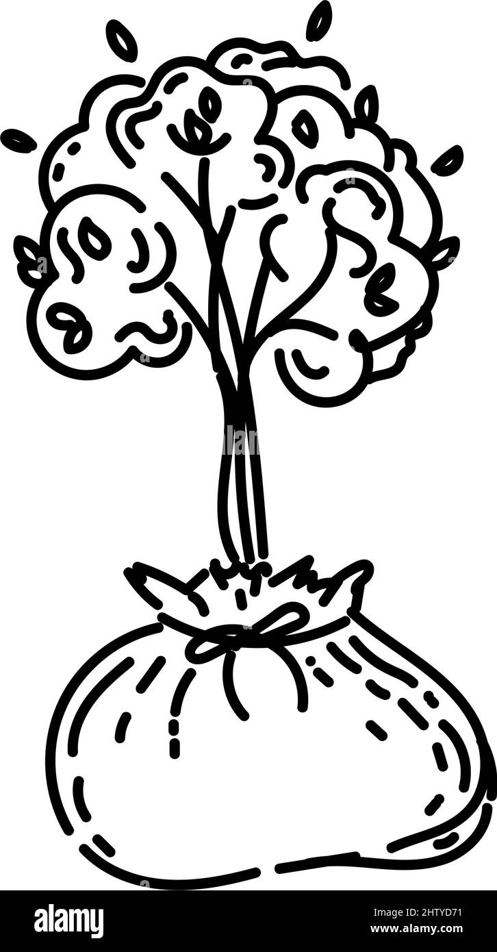 Ein junger Baum, ein handgezeichnetes Doodle-Element. Pflanzen. Junge Bäume Pflanzen. Arbeiten im Garten. Einfacher linearer Vektorstil für Logos, Icons und e Stock Vektor