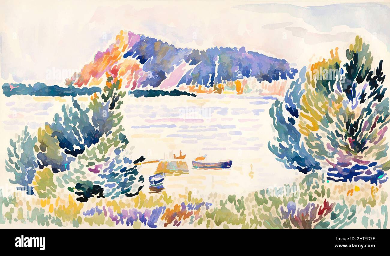 Kunst inspiriert von Cap Nègre, 1909, Kohle und Aquarell mit Kohlebrand auf cremefarbenem Papier, 10 3/16 x 16 9/16 Zoll (25,9 x 42 cm), Zeichnungen, Henri-Edmond Cross (Henri-Edmond Delacroix) (französisch, Douai 1856–1910 Saint-Clair, Klassische Werke, die von Artotop mit einem Schuss Moderne modernisiert wurden. Formen, Farbe und Wert, auffällige visuelle Wirkung auf Kunst. Emotionen durch Freiheit von Kunstwerken auf zeitgemäße Weise. Eine zeitlose Botschaft, die eine wild kreative neue Richtung verfolgt. Künstler, die sich dem digitalen Medium zuwenden und die Artotop NFT erschaffen Stockfoto