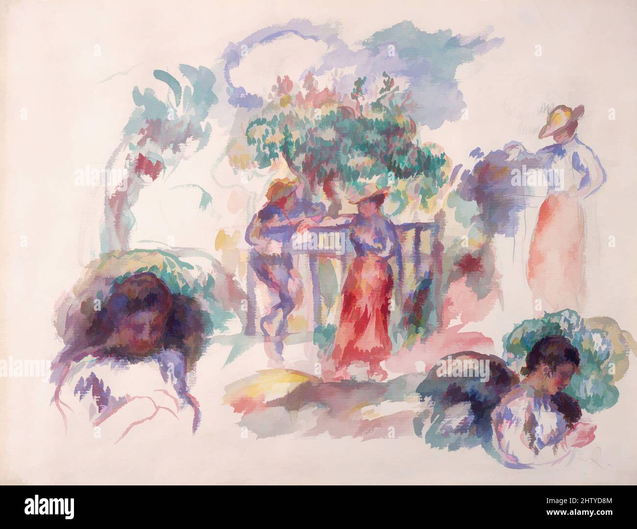 Kunst inspiriert von Figuren unter einem Baum, 1880–82, Aquarell und Graphit auf cremefarbenem Papier, 9 7/16 x 12 5/16 Zoll (23,9 x 31,2 cm), Zeichnungen, Auguste Renoir (französisch, Limoges 1841–1919 Cagnes-sur-Mer, Klassische Werke, die von Artotop mit einem Schuss Moderne modernisiert wurden. Formen, Farbe und Wert, auffällige visuelle Wirkung auf Kunst. Emotionen durch Freiheit von Kunstwerken auf zeitgemäße Weise. Eine zeitlose Botschaft, die eine wild kreative neue Richtung verfolgt. Künstler, die sich dem digitalen Medium zuwenden und die Artotop NFT erschaffen Stockfoto