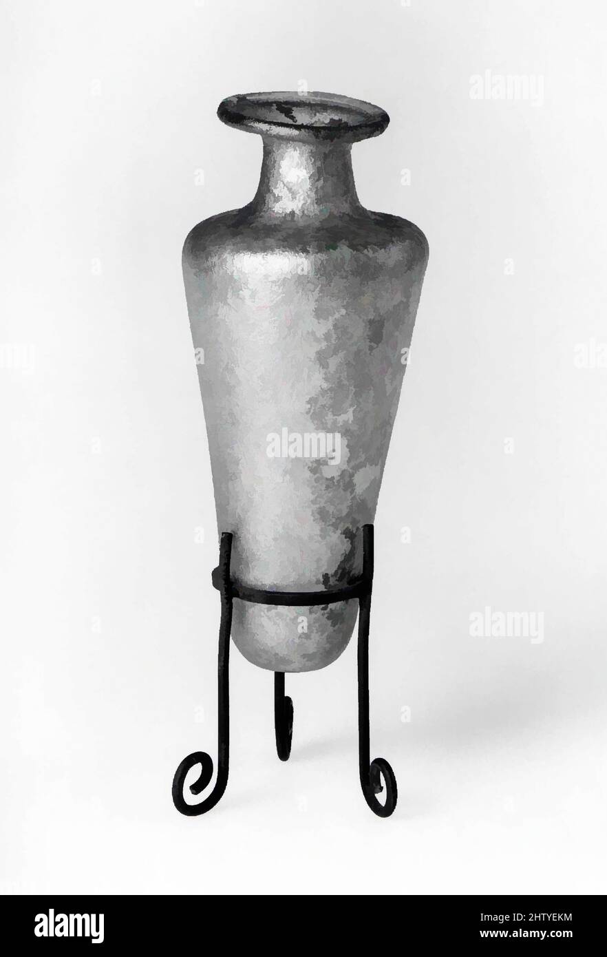 Kunst inspiriert von Glas, möglicherweise 3. Jahrhundert, römischen, fast farbloses Glas mit einem grünen oder braunen Farbton. Geblasen, der Rand am Ofen fertig., H. 10,8 cm; Durchm. Des Randes 3,2 cm; Durchm. Der Schulter 4,8 cm, Glas, Classic Works modernisiert von Artotop mit einem Schuss Moderne. Formen, Farbe und Wert, auffällige visuelle Wirkung auf Kunst. Emotionen durch Freiheit von Kunstwerken auf zeitgemäße Weise. Eine zeitlose Botschaft, die eine wild kreative neue Richtung verfolgt. Künstler, die sich dem digitalen Medium zuwenden und die Artotop NFT erschaffen Stockfoto