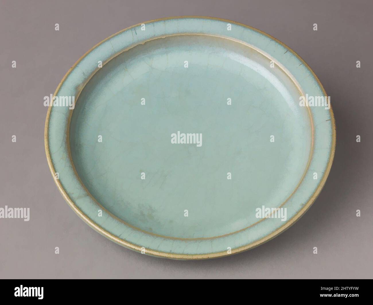 Art Inspired by Plate, 12.–13. Century, Chinese, Steinzeug mit blauer Glasur, Durchmesser: 7 3/16 Zoll (18,3cm.), Keramik, Chinesisch, Jin-Dynastie, Klassisches Werk, das von Artotop mit einem Schuss Moderne modernisiert wurde. Formen, Farbe und Wert, auffällige visuelle Wirkung auf Kunst. Emotionen durch Freiheit von Kunstwerken auf zeitgemäße Weise. Eine zeitlose Botschaft, die eine wild kreative neue Richtung verfolgt. Künstler, die sich dem digitalen Medium zuwenden und die Artotop NFT erschaffen Stockfoto