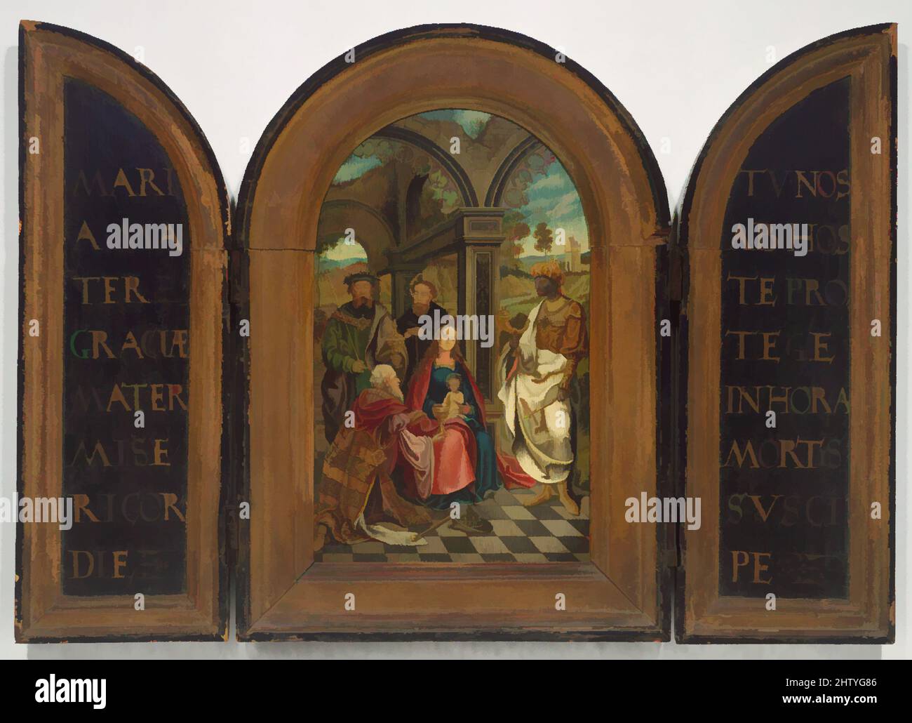 Kunst inspiriert von Frame, ca. 1540–60, Belgier, Brügge, Eiche, 11 7/8 x 16 3/4 Zoll (30,2 x 42,5cm), Rahmen, Classic Works modernisiert von Artotop mit einem Schuss Moderne. Formen, Farbe und Wert, auffällige visuelle Wirkung auf Kunst. Emotionen durch Freiheit von Kunstwerken auf zeitgemäße Weise. Eine zeitlose Botschaft, die eine wild kreative neue Richtung verfolgt. Künstler, die sich dem digitalen Medium zuwenden und die Artotop NFT erschaffen Stockfoto