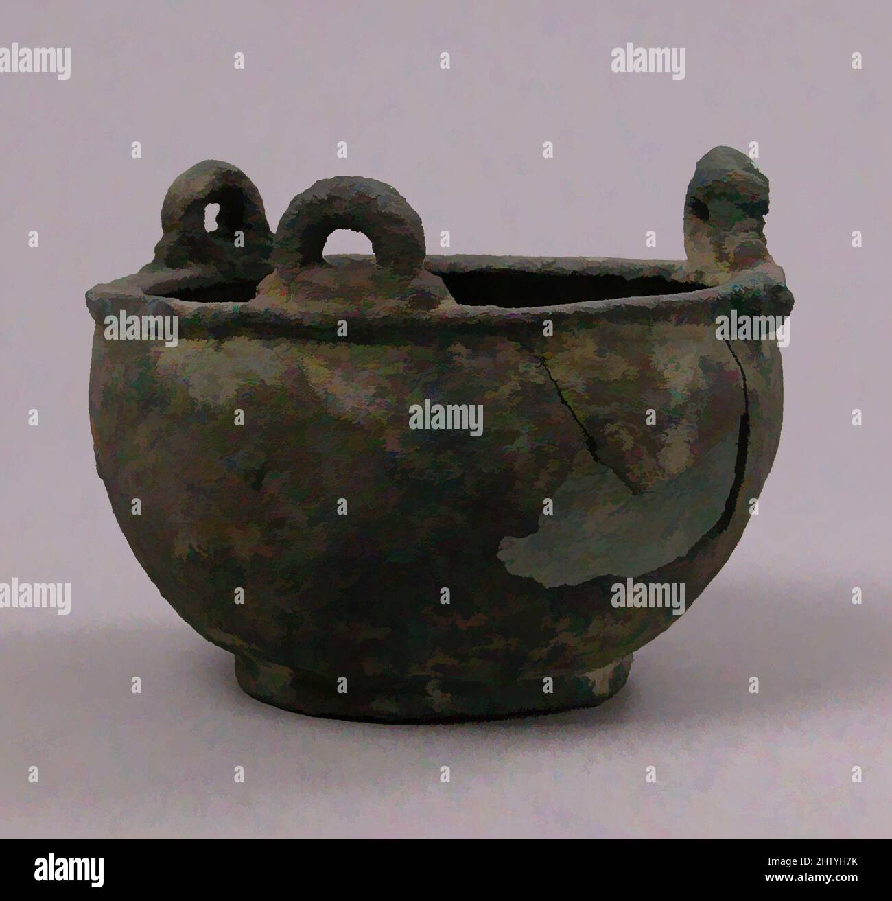 Censer-inspirierte Kunst, 7.–8. Jahrhundert, frühmittelalterliches (?), Kupferlegierung, insgesamt: 2 5/8 x 3 7/16 Zoll (6,7 x 8,8 cm), Metall-Kupfer-Legierung, Classic Works modernisiert von Artotop mit einem Schuss Moderne. Formen, Farbe und Wert, auffällige visuelle Wirkung auf Kunst. Emotionen durch Freiheit von Kunstwerken auf zeitgemäße Weise. Eine zeitlose Botschaft, die eine wild kreative neue Richtung verfolgt. Künstler, die sich dem digitalen Medium zuwenden und die Artotop NFT erschaffen Stockfoto